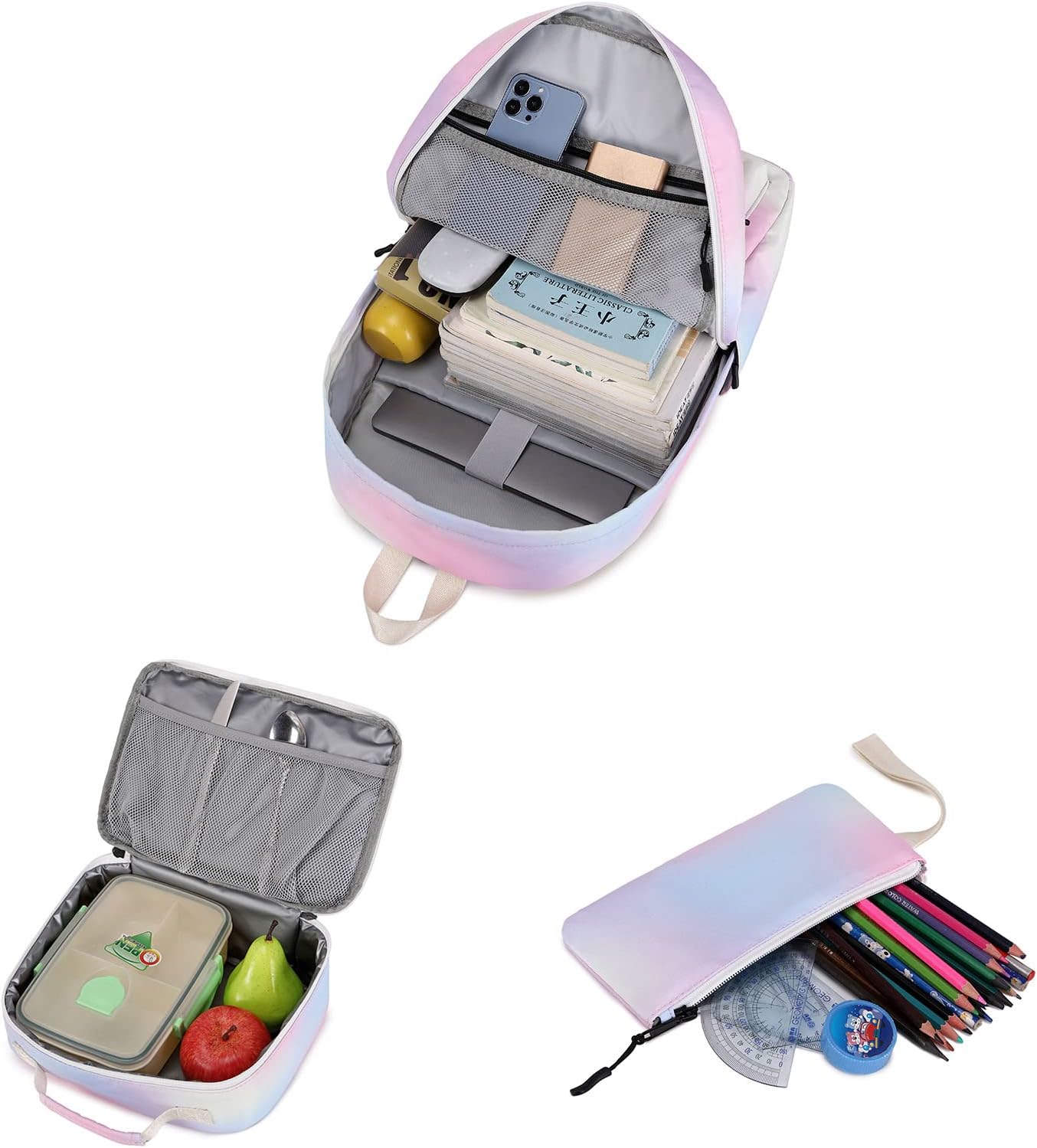 Imyth Backpack for Teen Girls School Gift Bookbag Lunch Box Pencil Bag 3 in 1 Set (Rainbow) - Image 5