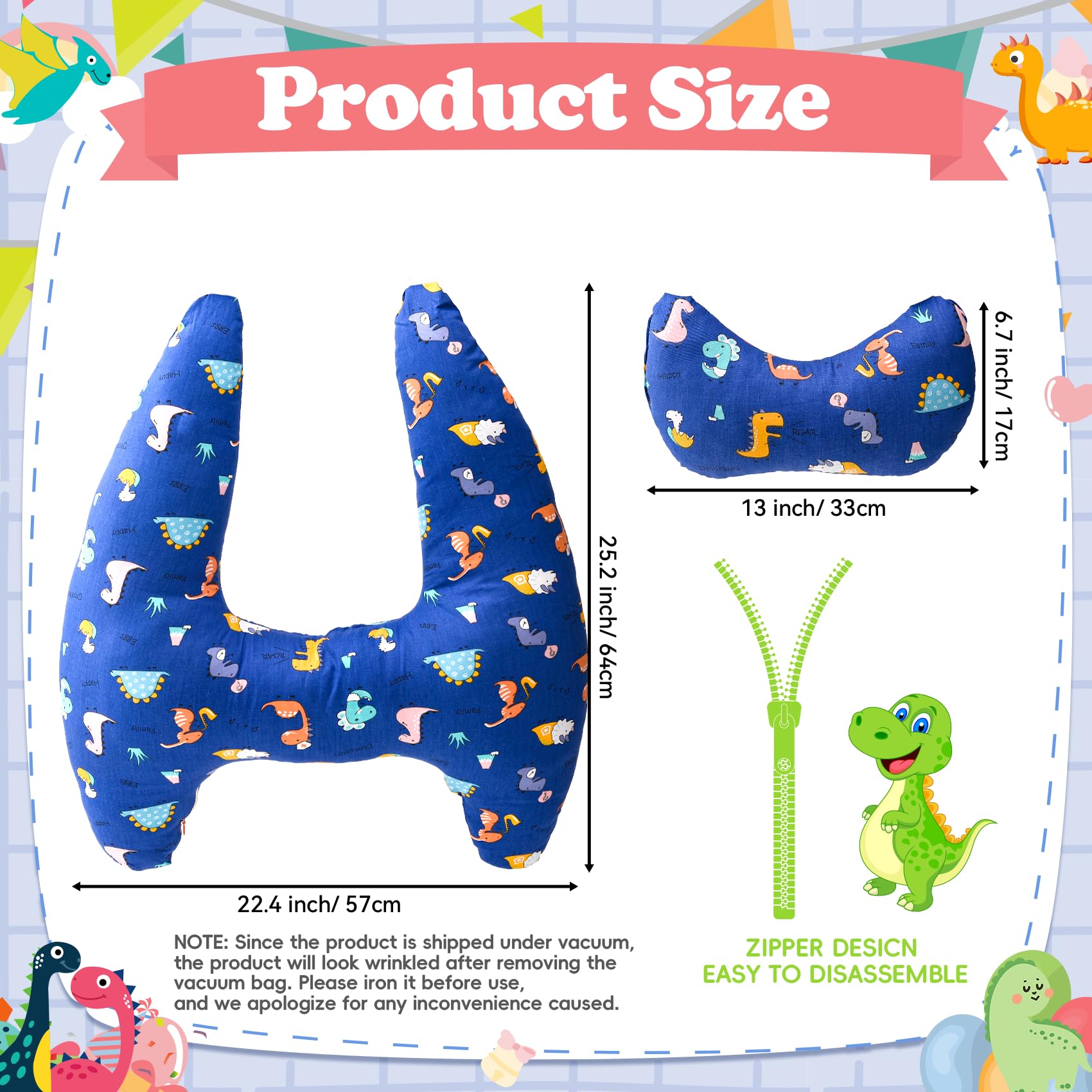 Coussin de Voyage pour Enfant Voiture, Oreiller Voiture Enfant H, Coussin Voiture Enfants Dormir, Lavable, Réglable Et Respirant, pour Les Longs Trajets En Voiture (Dinosaure-3)