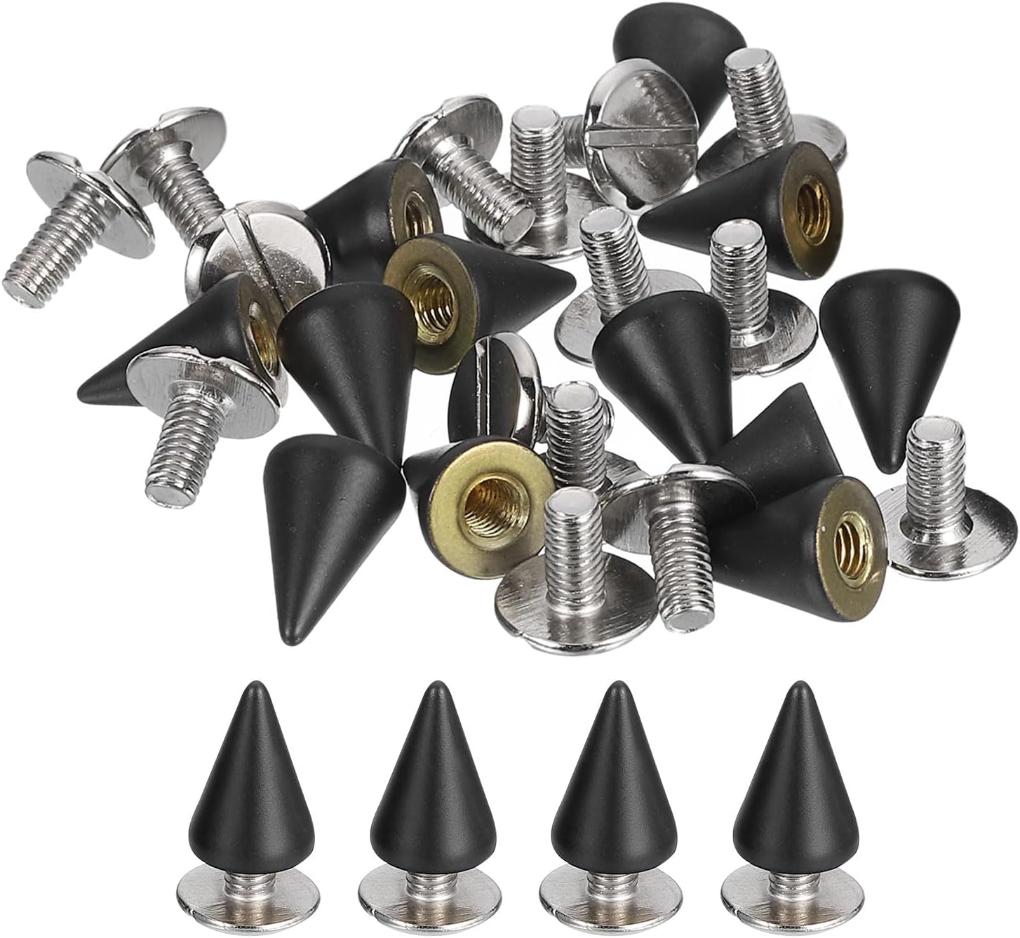 QUARKZMAN 16 Sets Spikes and Rivets Set, 7 mm Cone Spikes Punk Rock Rivets Screw Rivets Screw Quick Rivets Screws for DIY Leather Crafts Belt Bags Shoes Accessories, Black