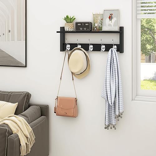 Miniatura 7 de Homode Perchero de pared con estante, colgador de entrada de madera con ganchos, pequeñas clavijas flotantes para colgar abrigos, sombreros, bolsos,