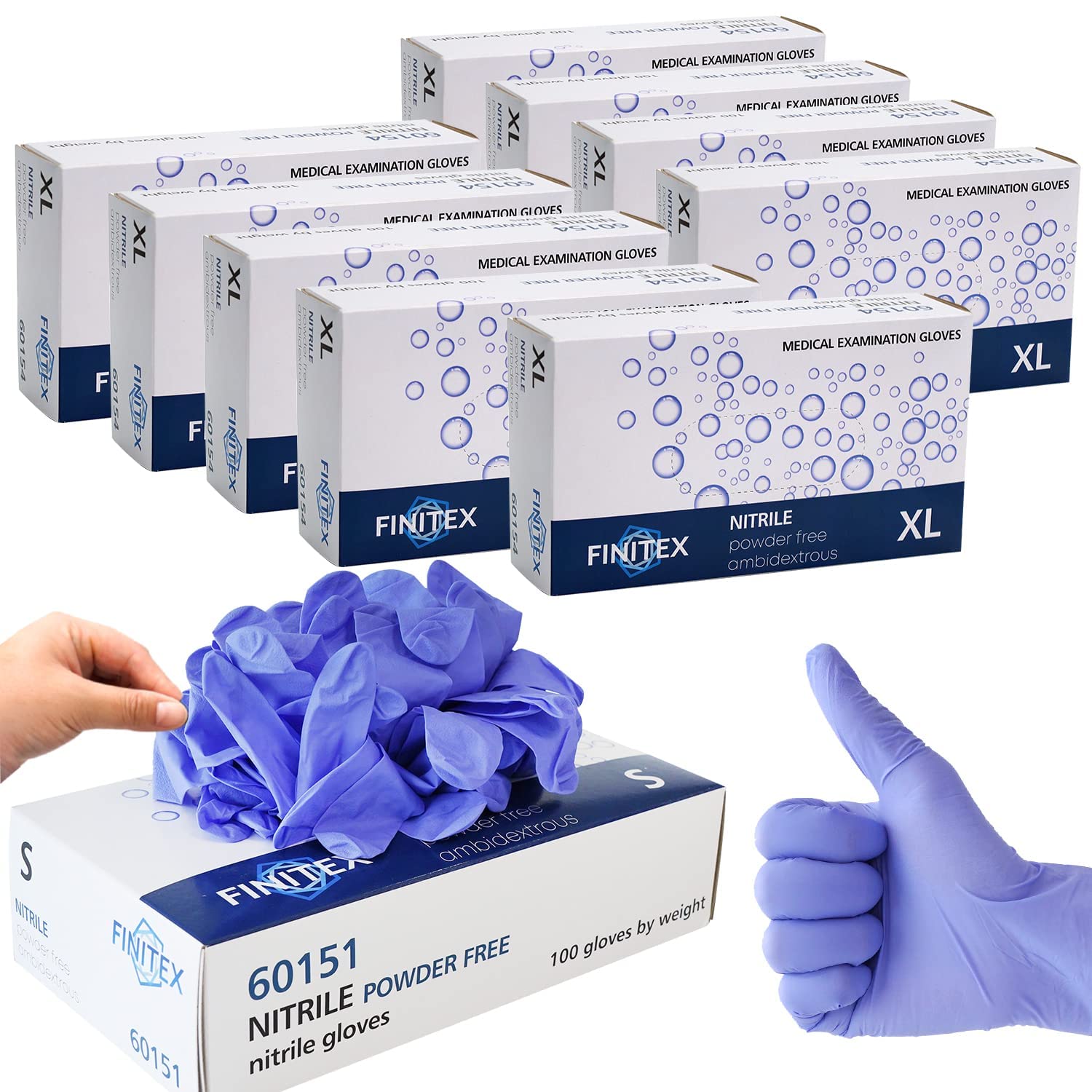 FINITEXIce Blue Nitrile Exam Gloves Powder-free 1000 PCS Medical Gloves Examination Home Cleaning Food Gloves