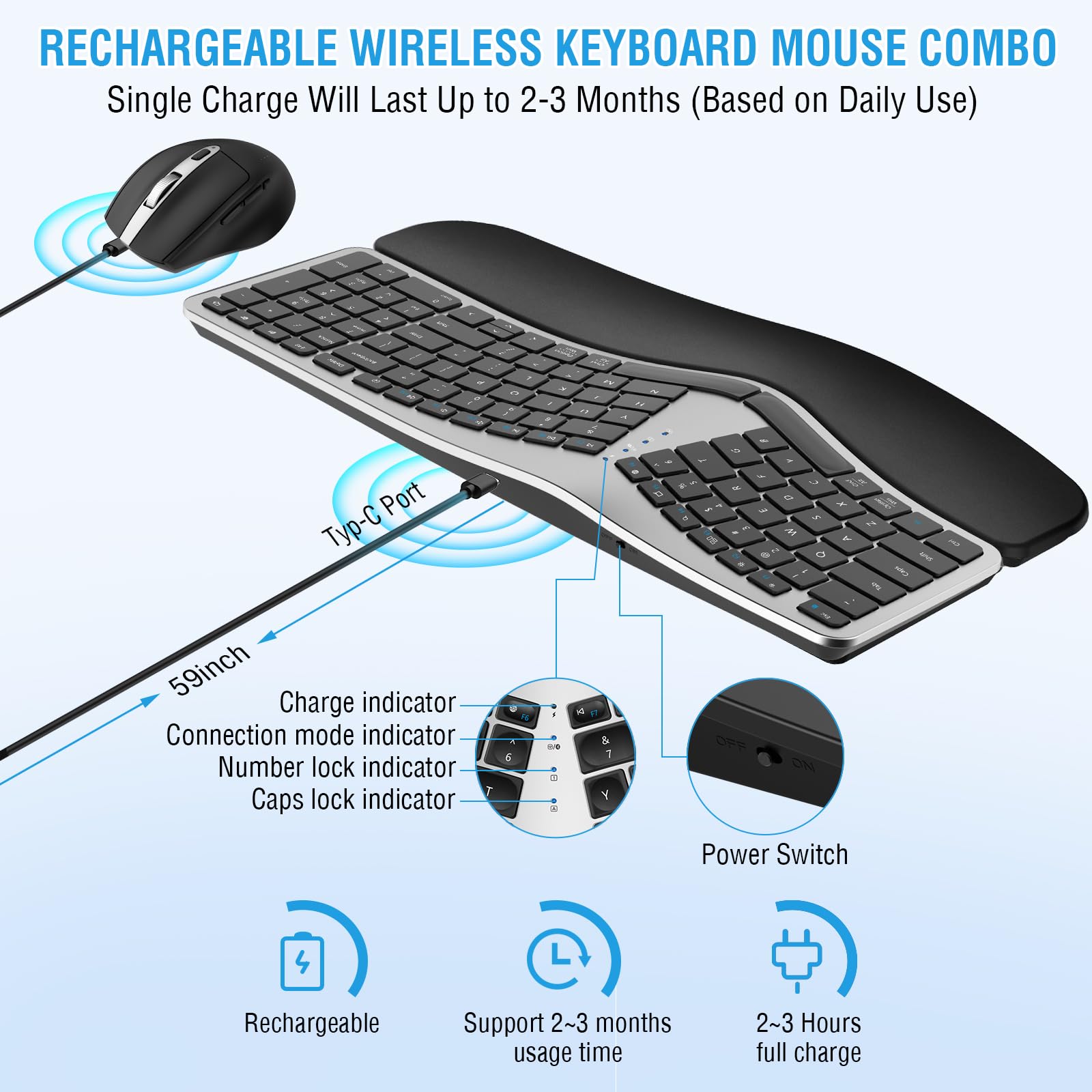 Snapklik.com : Ergonomic Wireless Keyboard Mouse Combo, EDJO Bluetooth ...