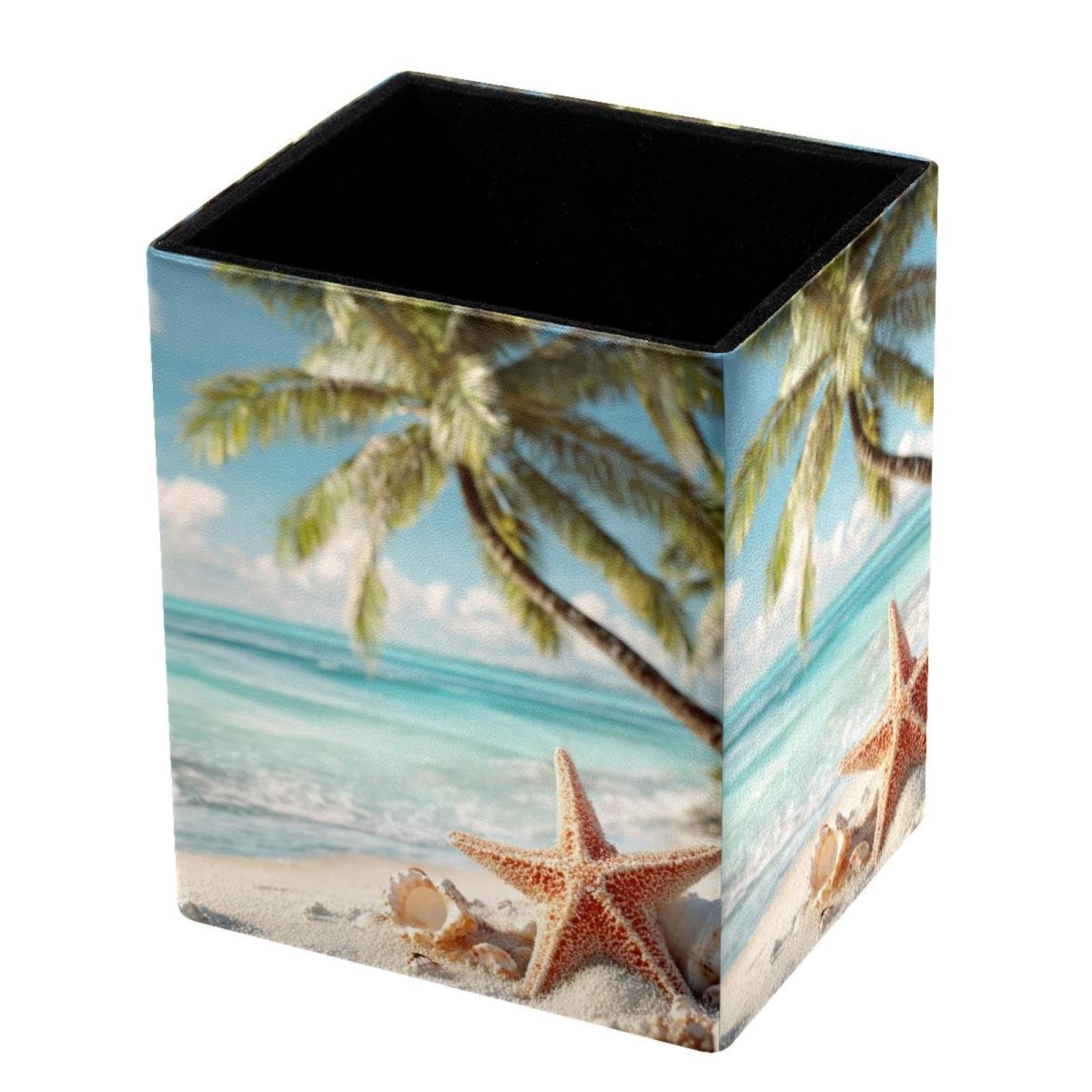 VAPOKF Pencil Holders for Desk, Beach Starfish Printed Pen Holders Pen Pot Makeup Brushes Storage Desktop Stationery Supplies Organiser for Home Office