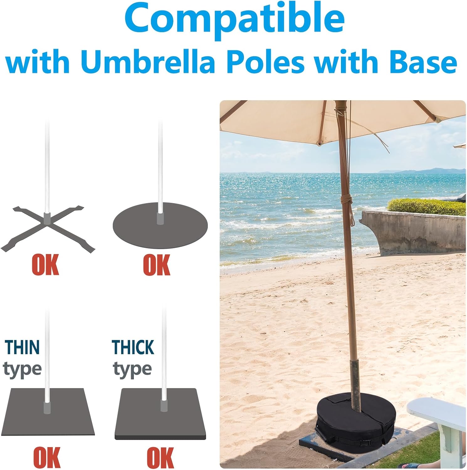 SUQ I OME Outdoor Umbrella Base Weight Bag, Fillable Sand Bags for Patio Garden Umbrella Stand,Round