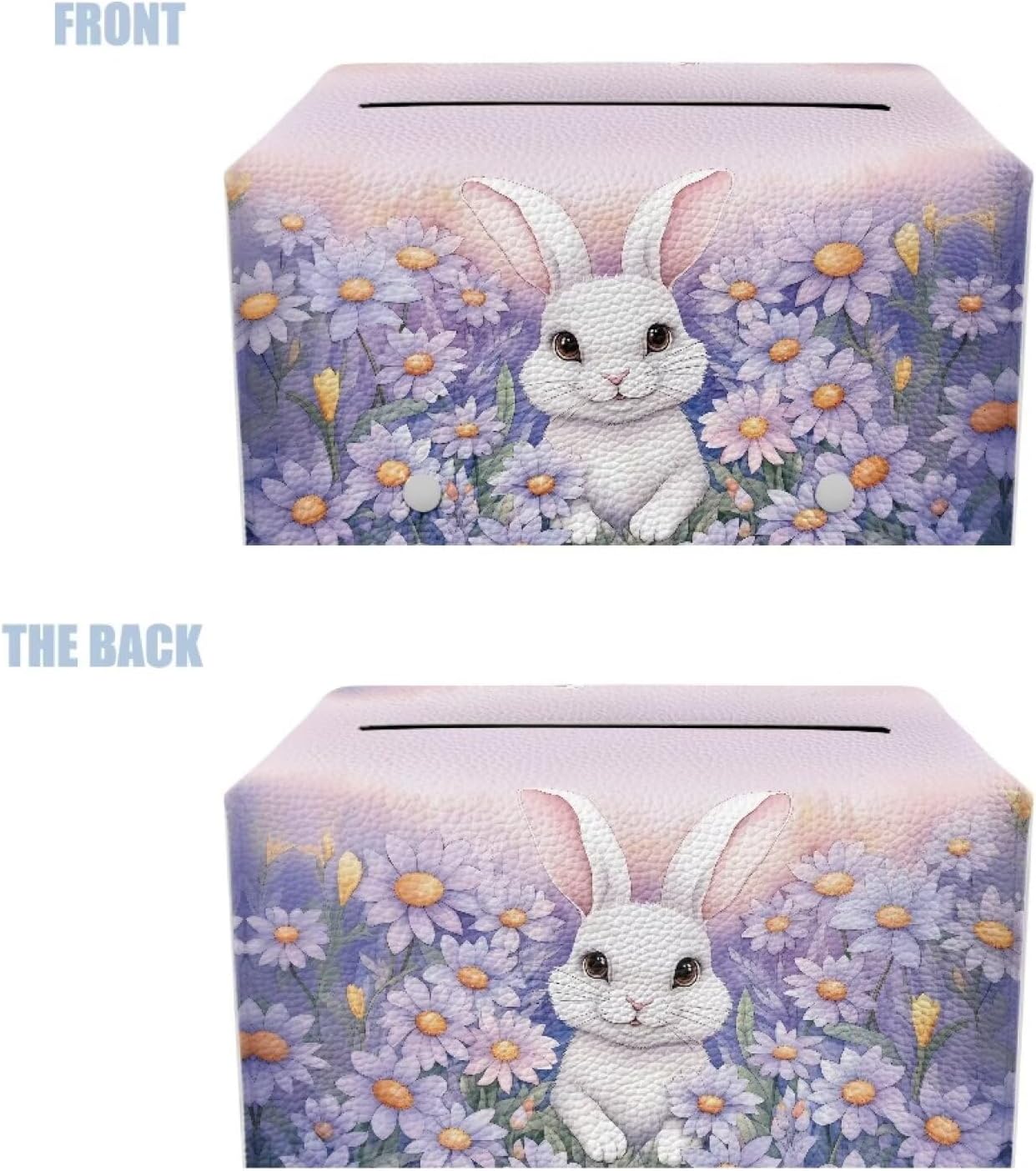 COEQINE Rabbit Tissue Box Cover Case for House Cute PU Leather Tissue Protector for Easter Party Replaceable Car Tissue Box Holder Novelty Napkin Box Covers for New Apartment Gift for Easter image 4