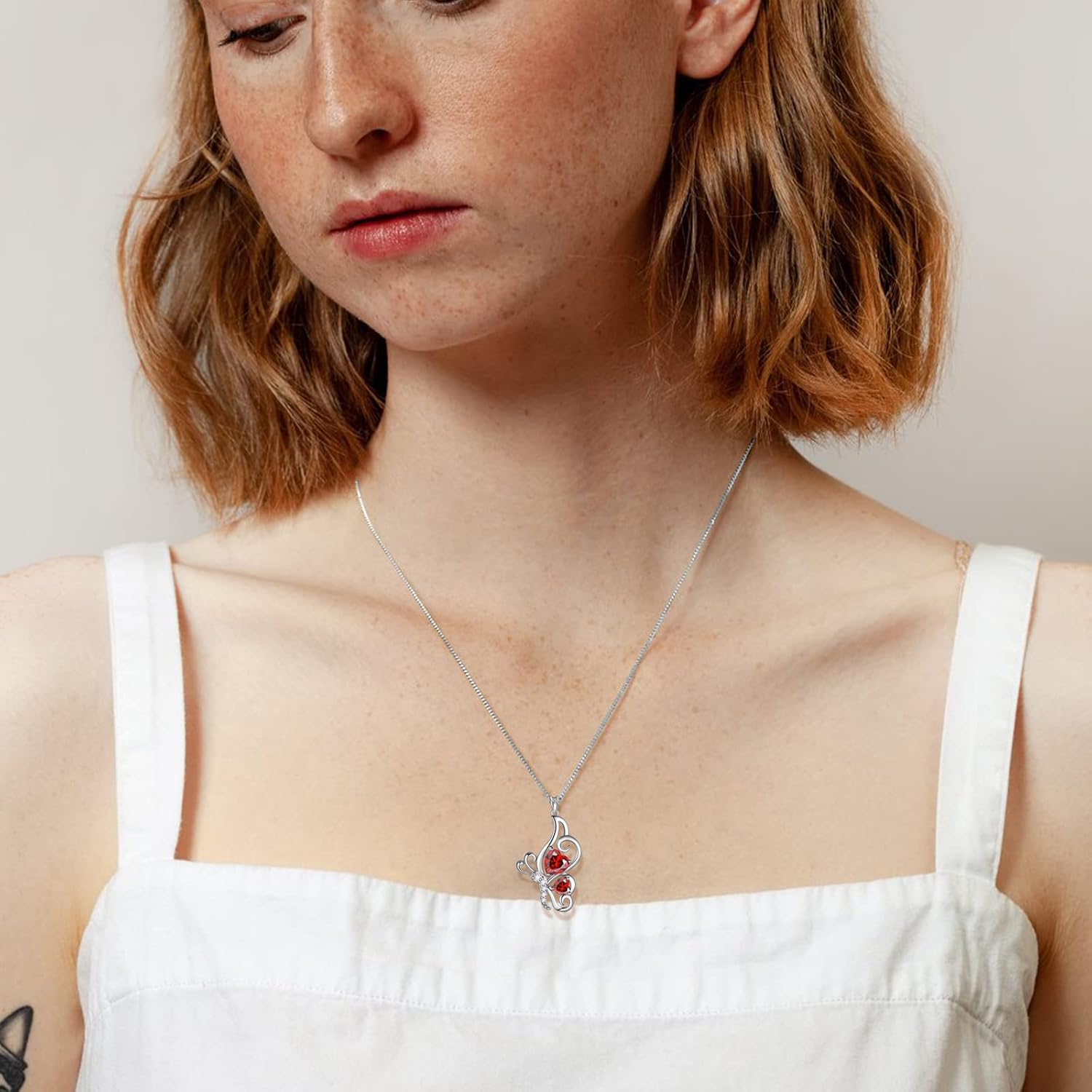 Butterfly Heart Necklace Birthstone Pendant Necklace Earrings Bracelet Women 925 Sterling Silver Animal Butterflies Birthstone Pendant Crystal Birthday Jewelry Wedding Gift - Image 4