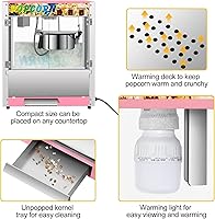 Vista 7 de Commercial Popcorn Machine, 8 Oz Kettle, 850 W Countertop Popcorn Maker for 48 Cups per Batch, Theater Style Popper with 3-Switch Control Steel