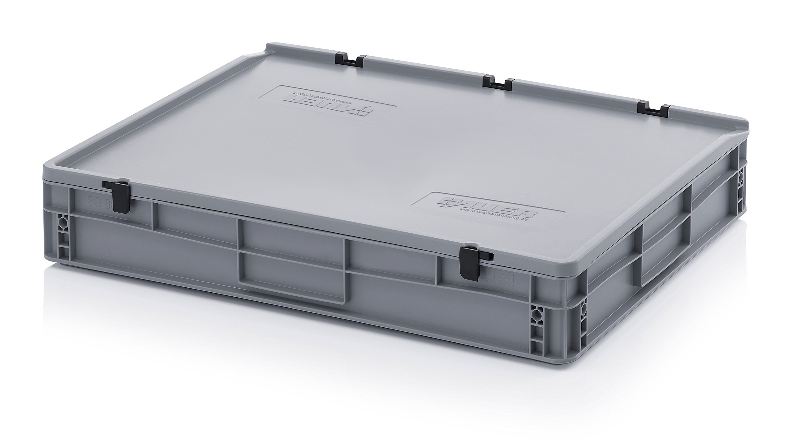 Auer Packaging 2x Eurobehälter-Eurobox 80 x 60 x 13,5 cm mit Scharnierdeckel inkl. gratis Zollstock 2er Set