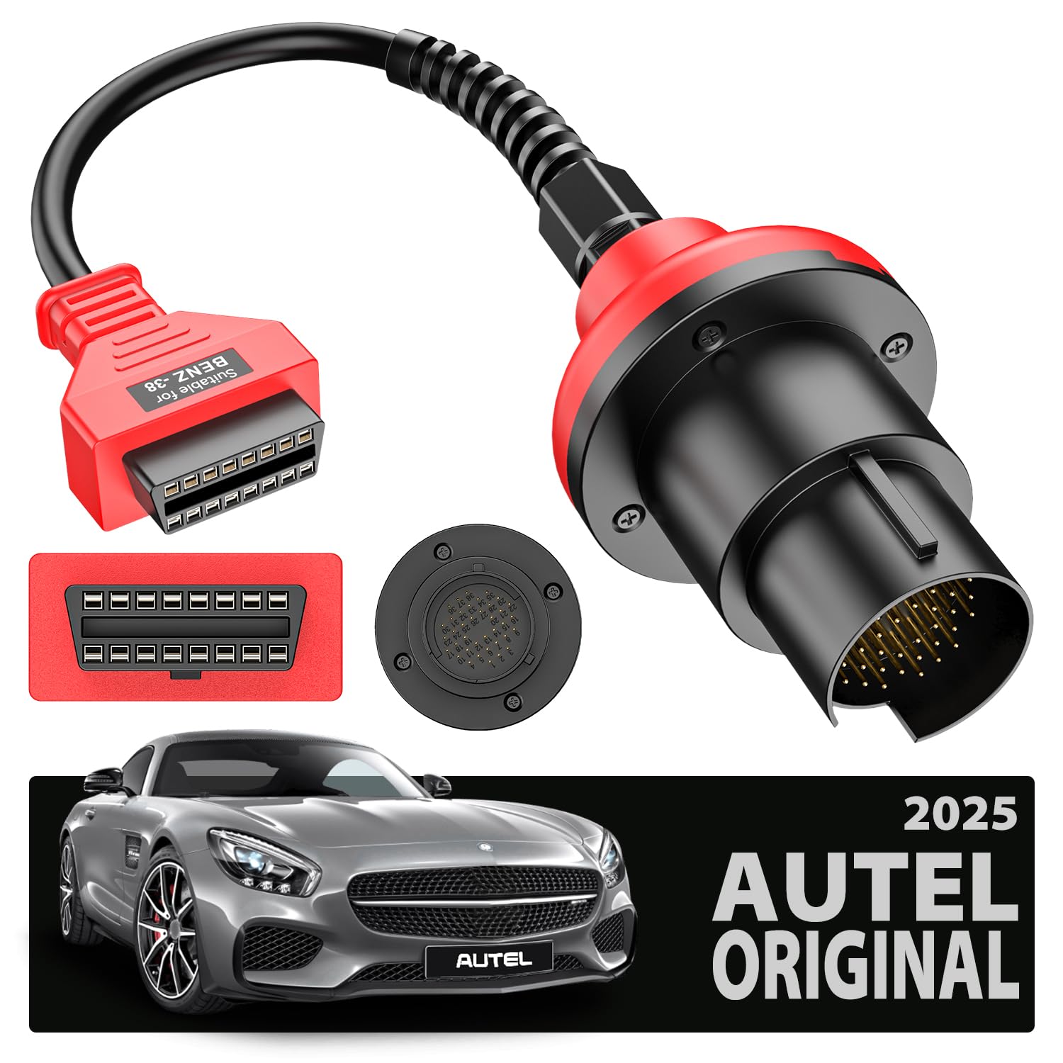 Autel Oryginalny adapter do Benz 38-pinowy męski na 16-pinowy żeński, adapter diagnostyczny OBD2 do Mercedes Benz, konwertuje 38-pinowy męski na 16-pinowy OBDII, współpracuje z MK808 MP808 MK908 MS906