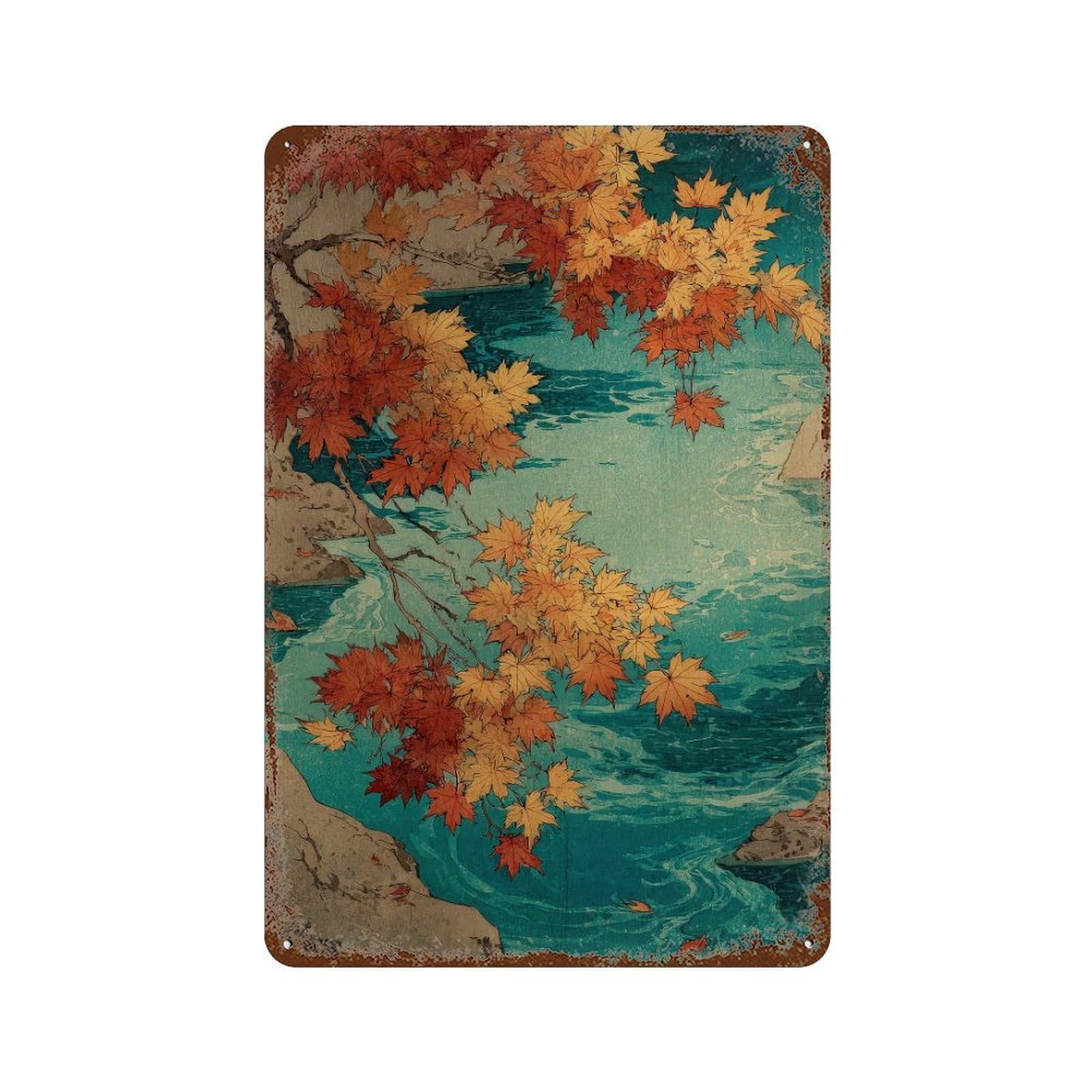 xiaoxiaoshen Maple Leaves. Traditional Japanese Ukiyo Wall Decor Art Metal Tin Poster Modern Home Decor Art Home Bar Shop Decorations Vintage Sign 30x20cm