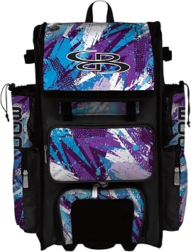 Boombah Rolling Superpack Baseball/Softball Gear Bag - Telescopic Handle - Holds 4 Bats - Wheeled Version - Shattered 2