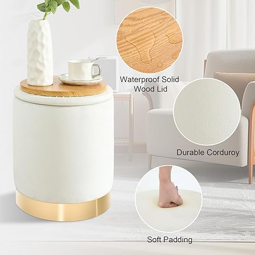 Miniatura 5 de Otomana redonda con almacenamiento juego de 2, otomanas tapizadas de terciopelo, taburete de tocador, otomanas multifuncionales, mesa de café,