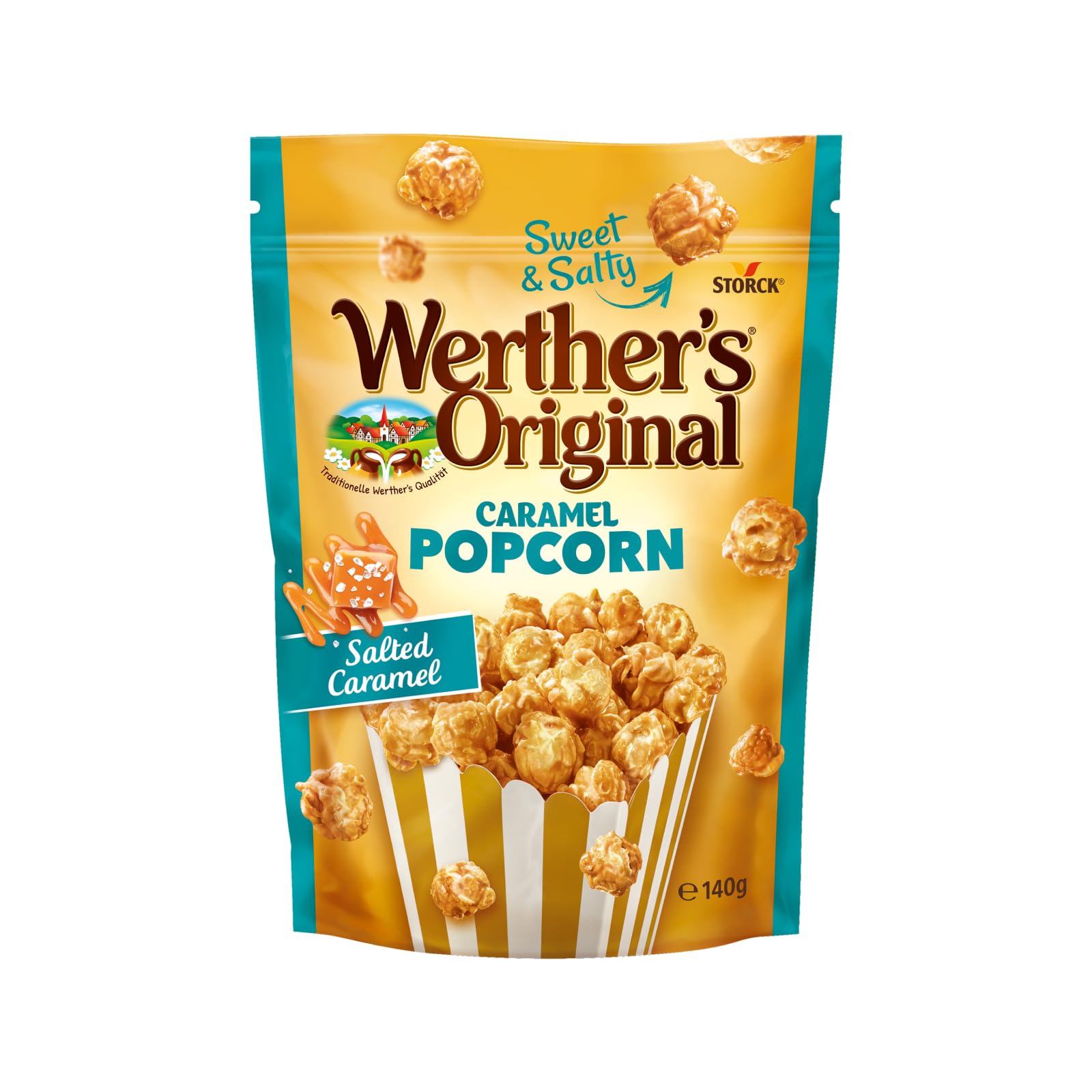 Werther's Original Caramel Popcorn Salted Caramel – 1 x 140 g – knuspriges Popcorn mit salzigem Sahne-Karamell-Überzug