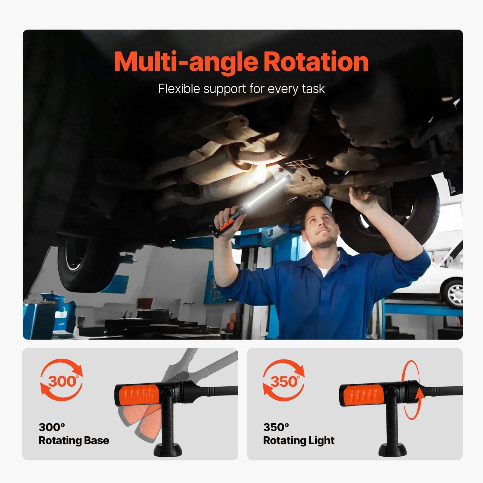 VEVOR Luce da Lavoro Sottocofano 1450 LM Luce LED Magnetica Luminosa Ricaricabile 4400 mAh Barra Luminosa da Lavoro Portatile per Meccanici Senza Fili, Riparazione Auto, Ispezione, Garage, Officina