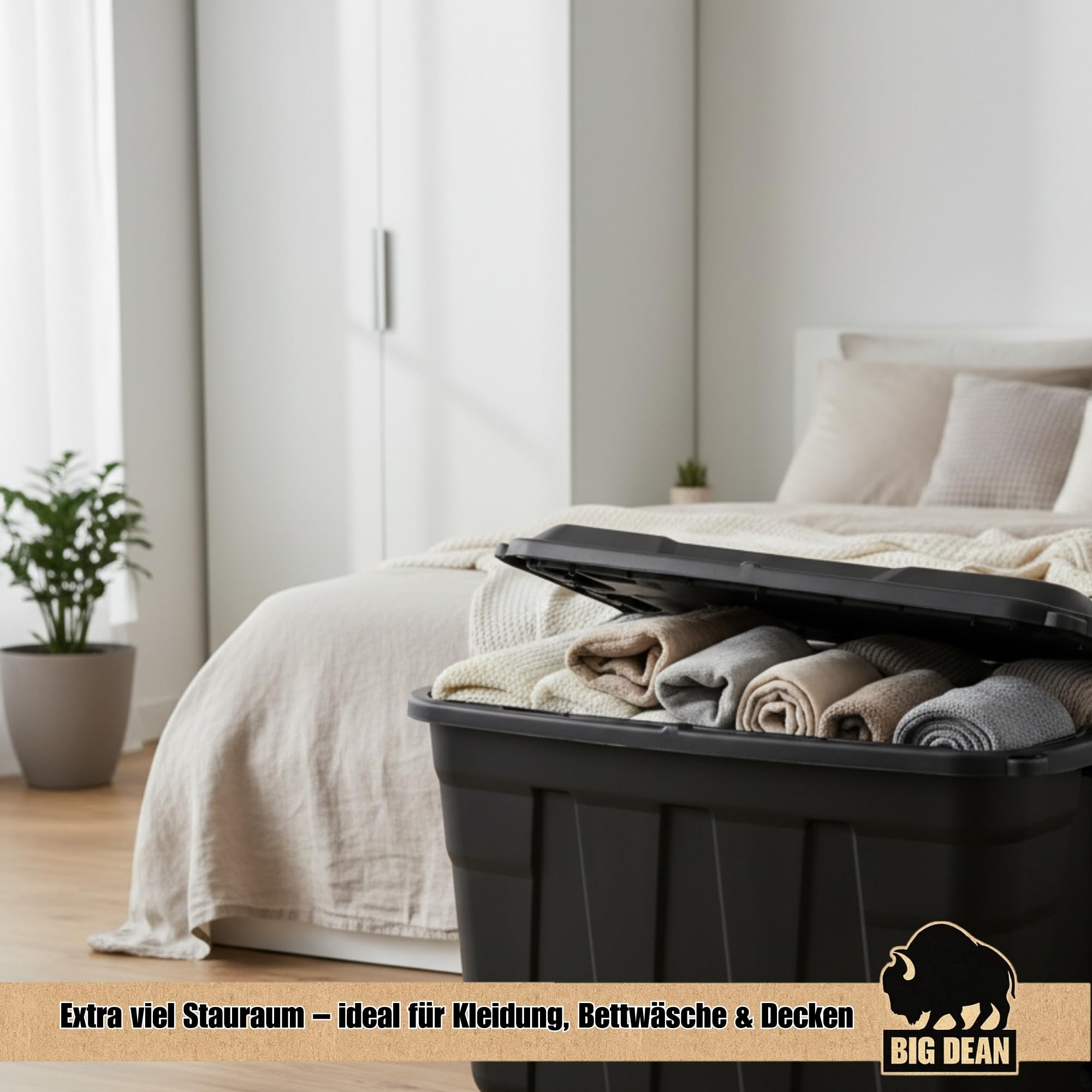 BigDean XXL Aufbewahrungsbox mit Deckel und Rädern 190 Liter