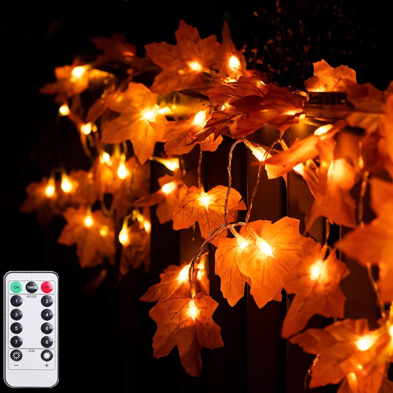 2 PACK Fall Decor Thanksgiving Maple Leaves String Lights, 20 LEDs airy Light with Remote, Orange String Light for Thanksgiving Autumn Garland Party Decorations Clearance for Home Outdoor Indoor
