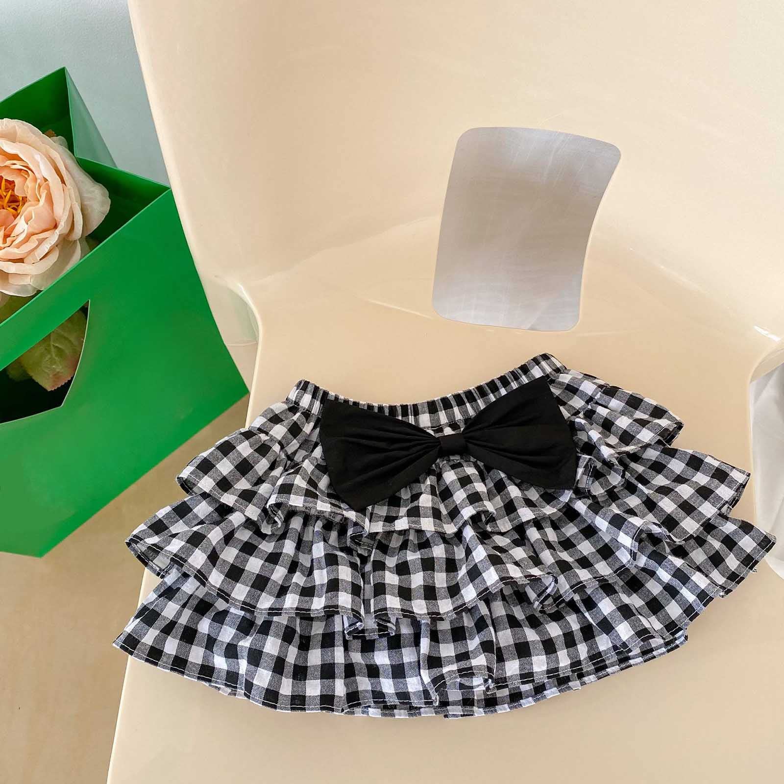 Baby Girls Plaid Layered Tutu Skirt Toddler Girls Princess Skirts Birthday Party Casual Skirt (Black, 18-24 Months)