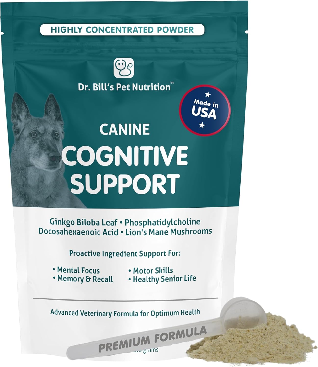 Dr. Bill’s Canine Cognitive Support Supplement for Adult, Senior & Elderly Dogs – Memory, Brain Function & Cognitive Health Support - Lion's Mane Mushrooms, DHA, Ginkgo & More