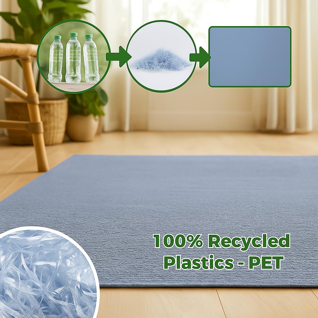 HAMID Outdoor Teppich aus recyceltem PET – Waschbar, Wasserfest & Pflegeleicht – Nachhaltiger In & Outdoor Teppich für Terrasse, Balkon, Garten oder Wohnzimmer (110x60cm, Blau)