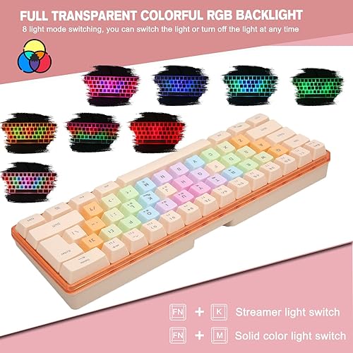 Miniatura 5 de CUIFATI Gaming Keyboard for Girl, 60 Percent Keyboard Color Cute Keyboard with RGB, Wired Mechanical Keyboard for Gaming Office Apricot