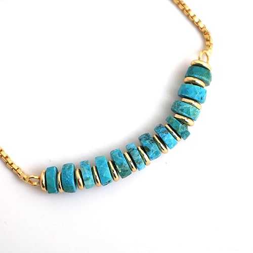 Miniatura 6 de Gempires Turquoise Heishi Beads Slider Bolo Bracelet, Disc Crystals Bracelet for Women, December Birthstone, 14k Gold Plated Chain, 6-8 Inch