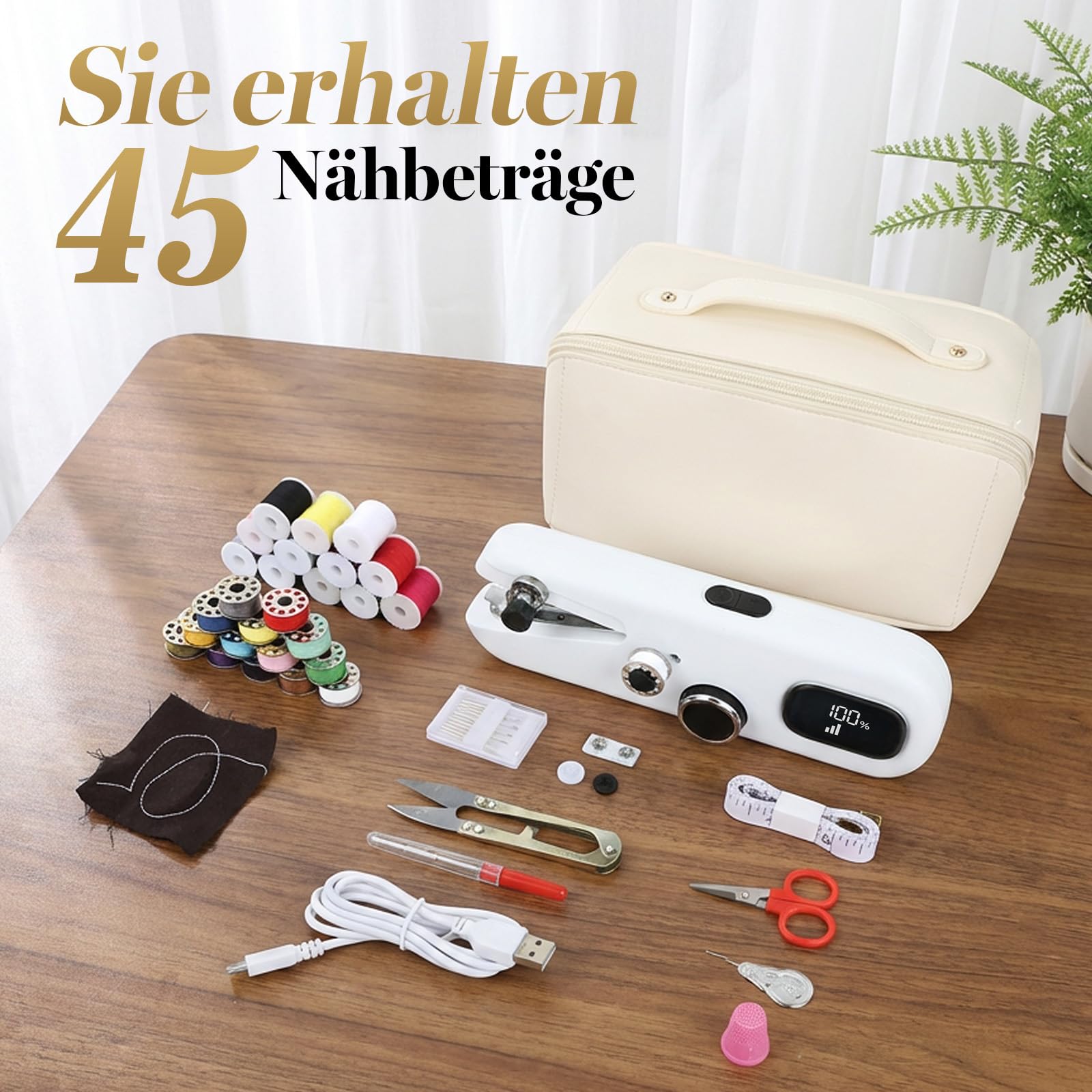 Philorn Handnähmaschine Elektrisch,Schnelle Nähmaschine für Anfänger Komplettes Nähset für Zuhause, Reisen, Basteln & DIY Projekte