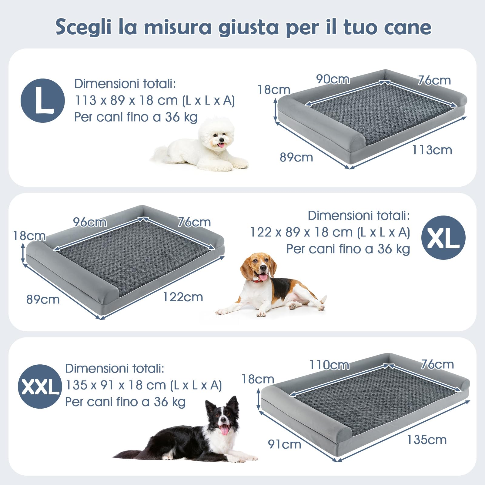 COSTWAY Cuccia Cane Interno in Schiuma, Brandina per Cani con Cuscino, Copertura Rimovibile e Tessuto Interno Impermeabile, Lettino per Animali Domestici, Grigio (122 x 89 x 18 cm)