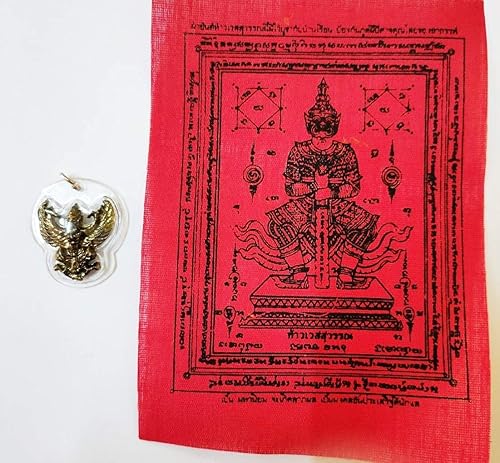 Miniatura 7 de MiracleTH6395 Thai Garuda Magic Eagle Bird Estatua Impermeable y PHA Yant Wessuwan Dios Gigante Talismán Tela Mantra Amuleto Protección Peligro