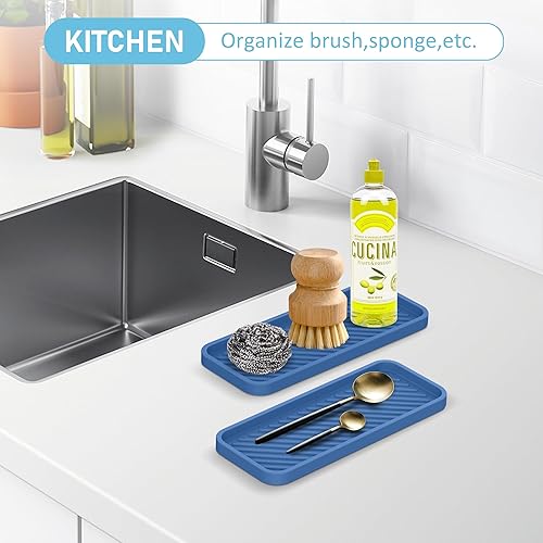 Miniatura 8 de Soporte de esponja de silicona para fregadero de cocina, 2 piezas más gruesas, bandeja para fregadero de cocina
