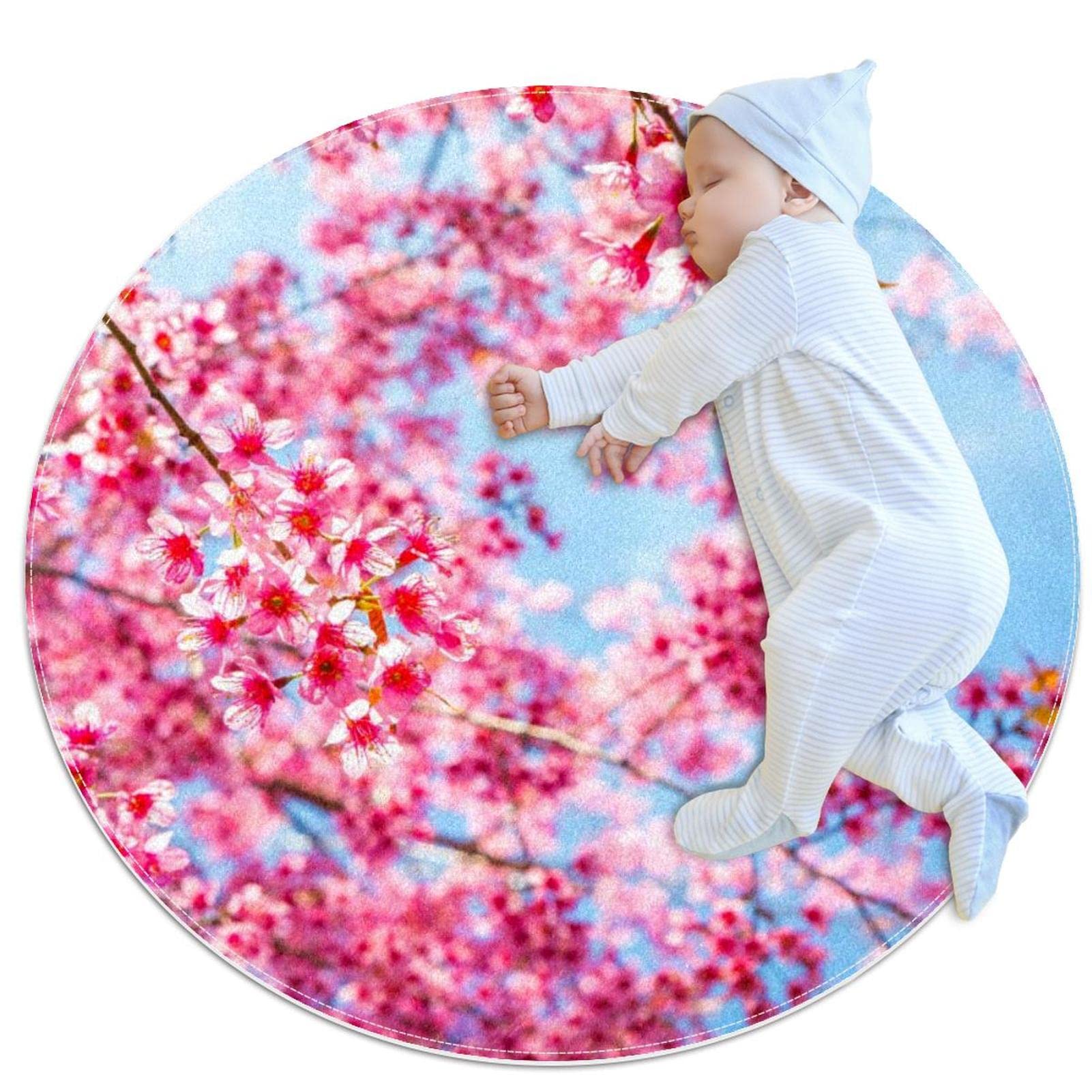 Tapis de jeu pour enfants rond 80x80cm JDEZ imprimé animaux chambre fille garçon