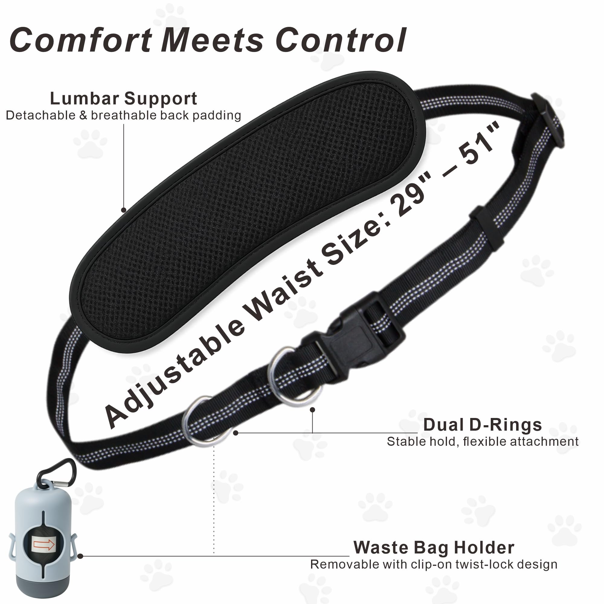 Hands-Free Dog Leash for Dogs up to 130 lbs – Heavy-Duty, Shock-Absorbing Bungee Leash with Zipper Pouch, Dual Padded Handles & Adjustable Waist Belt for Running & Walking – Sky Blue - image 5