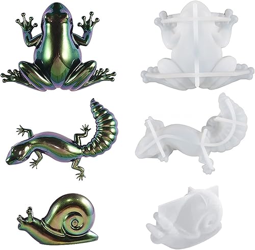 Miniatura 7 de Allazone Moldes de resina de silicona, 3 moldes de resina epoxi de animales, moldes de resina de silicona de rana, moldes de resina de caracoles de