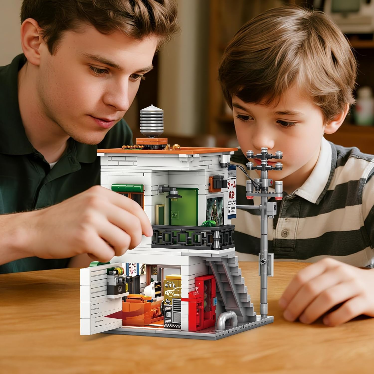 Reobrix Japanese Game Store Building Sets with Lights, 2 in 1 Japan Street View Building Blocks for Adults Teens, House Model Kit with Openable Wall, Gift for Architecture Toy Lovers, 984 Pcs (66503)