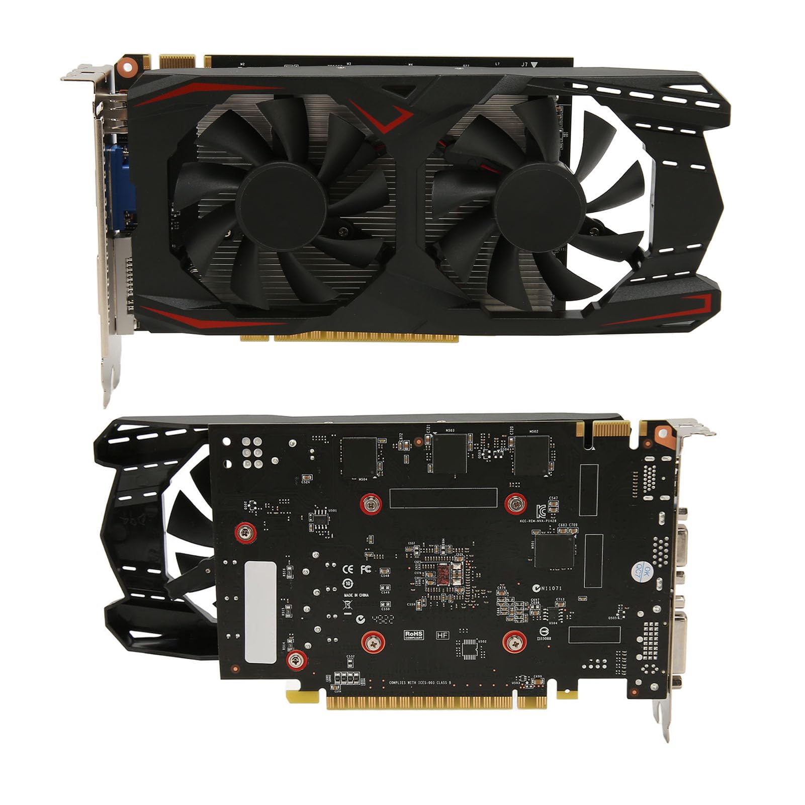 Karta Graficzna 1050Ti, Karta Graficzna do Gier 2G GDDR5 128bit 928 MHz PCI E 2.0, Karta Graficzna HDR z Wentylatorami Chłodzącymi, Obsługa DirectX11, DVI VGA, do Biura i