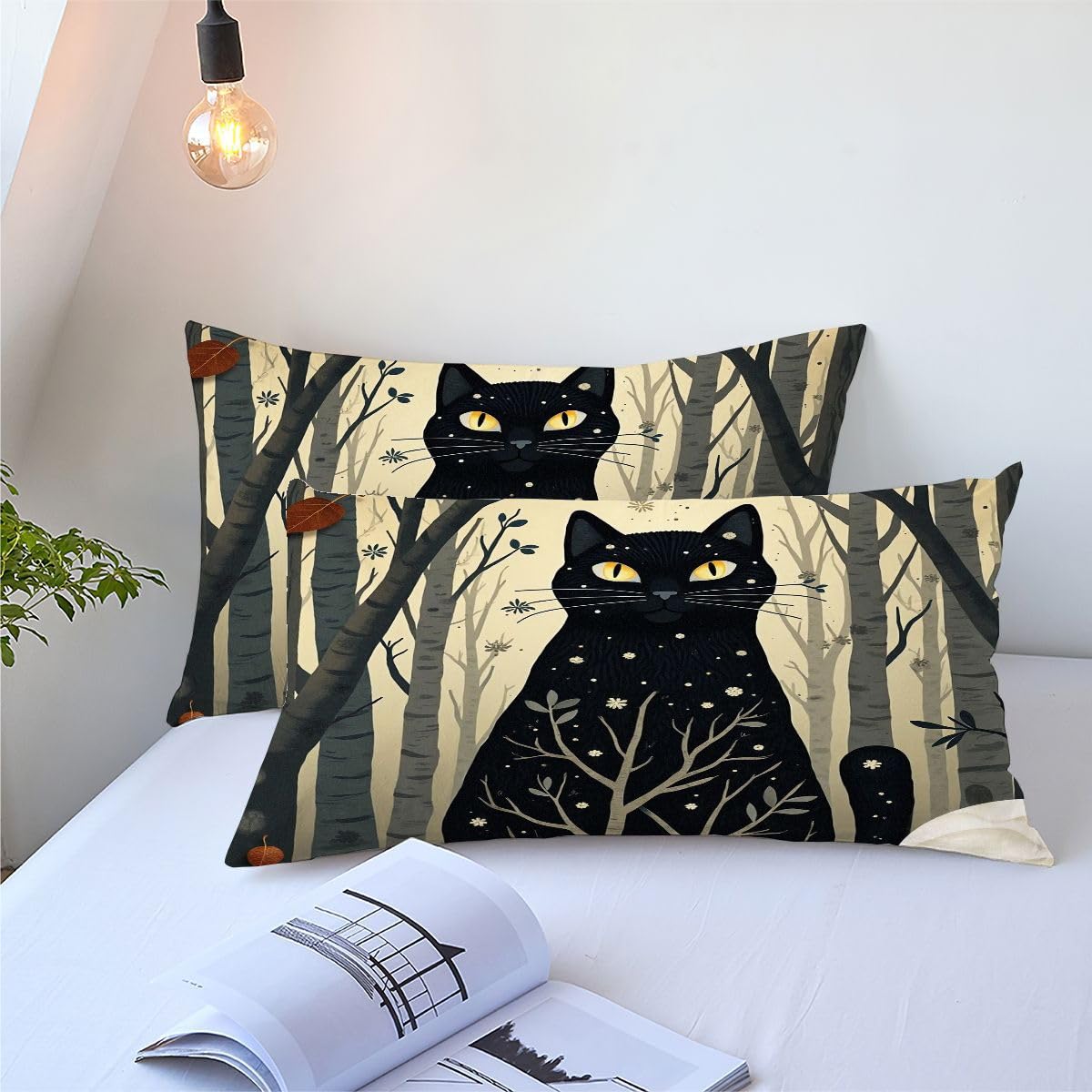 Edredón Nordica Cama 150-220x240 cm Gato Negro de Dibujos Animados, 3 Piezas Juego de Ropa para Adultos, 3D Edredón de Microfibra y 2 Funda de Almohada (220 x 240-50 x 75)