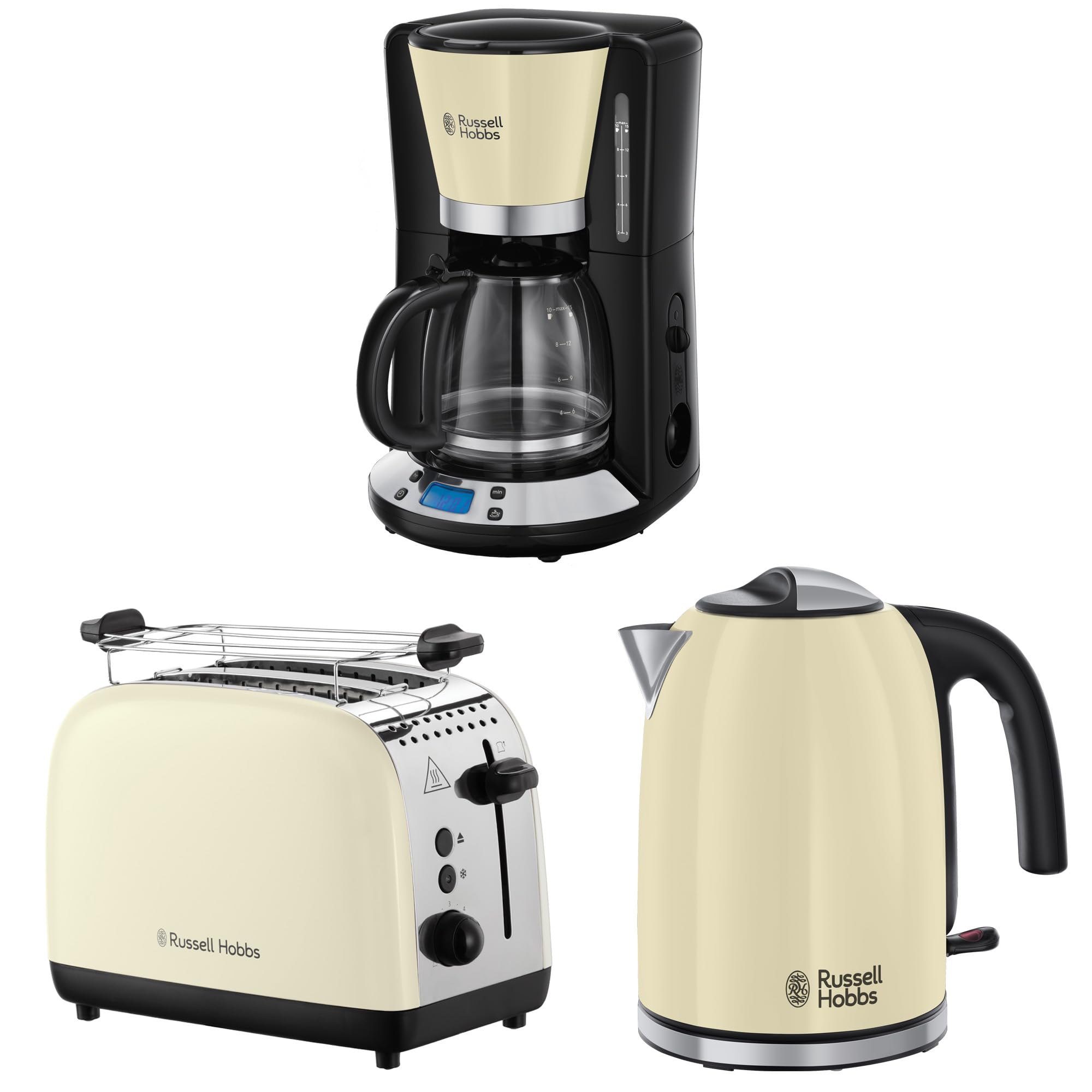 Russell Hobbs Colours+ Creme Kaffeemaschine 24033-56 Wasserkocher 20415-70 Toaster 26551-56 Frühstücksset