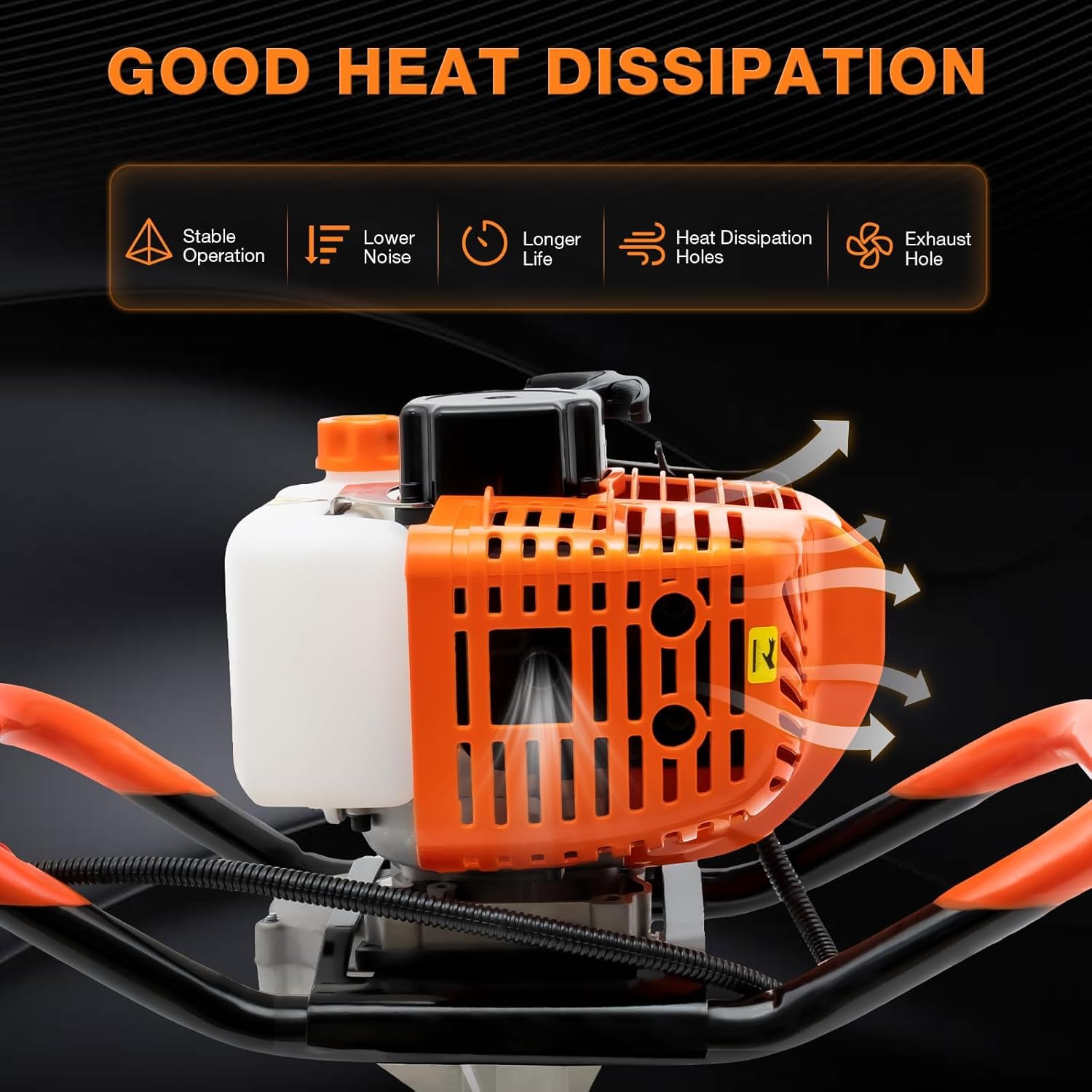 Auger Post Hole Digger 52cc-2 Stroke Gas Powered Earth Digger Garden Fence Plant Soil Digging Tool with Drill Bits (4'', 6" & 8") and Extension Rods