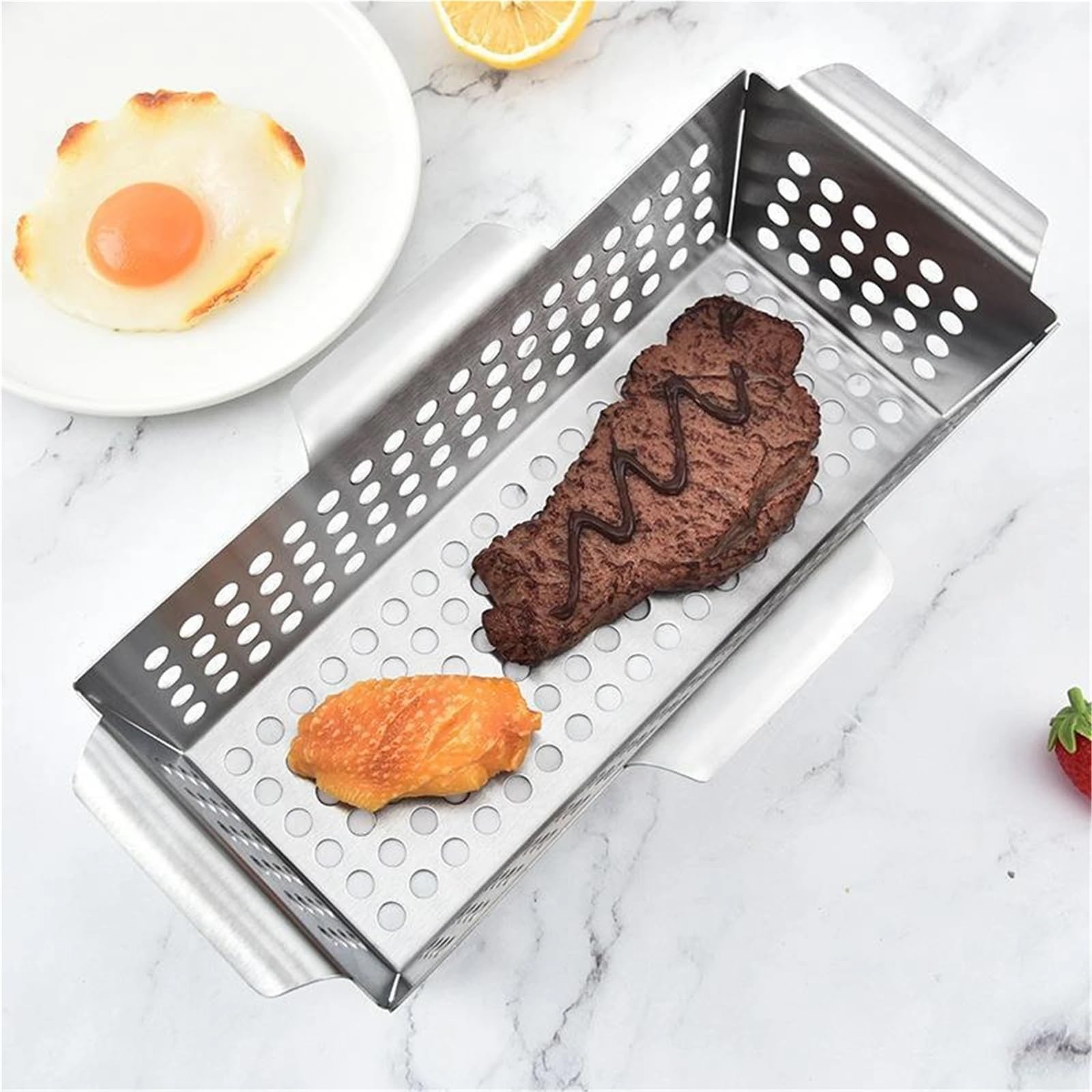Kohlekorb Gemüse-Grillkorb, Edelstahl, undichte Bratpfanne, Grill-Werkzeuge und Gadgets for den Außenbereich(S)