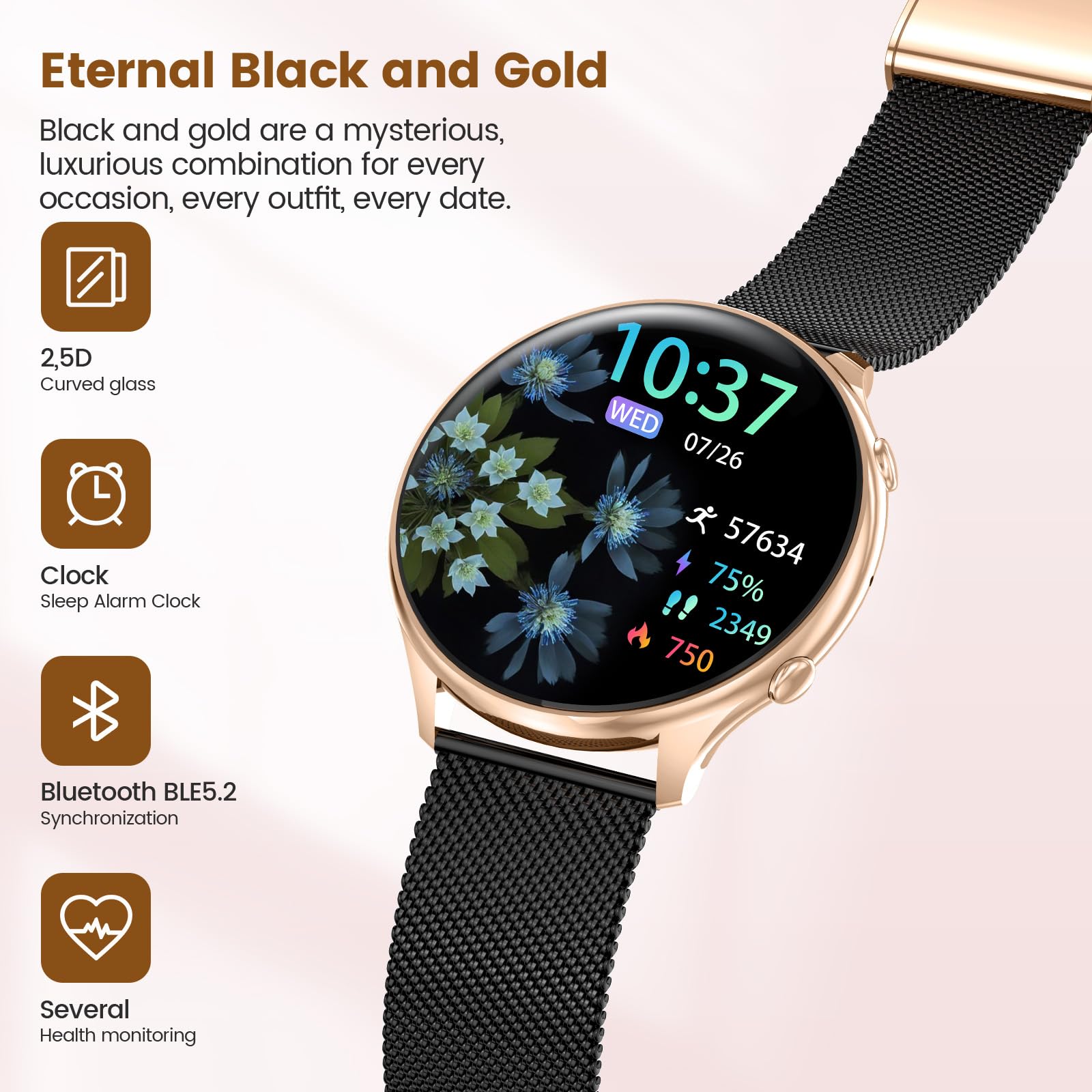 SLOKSFil 2024 Smartwatch Donna, Fitness Tracker con Contapassi, Sonno, Cardiofrequenzimetro, 1.39'' Orologio Smartwatch con Funzione Telefono, IP68 Smart watch Donna per Android & iOS