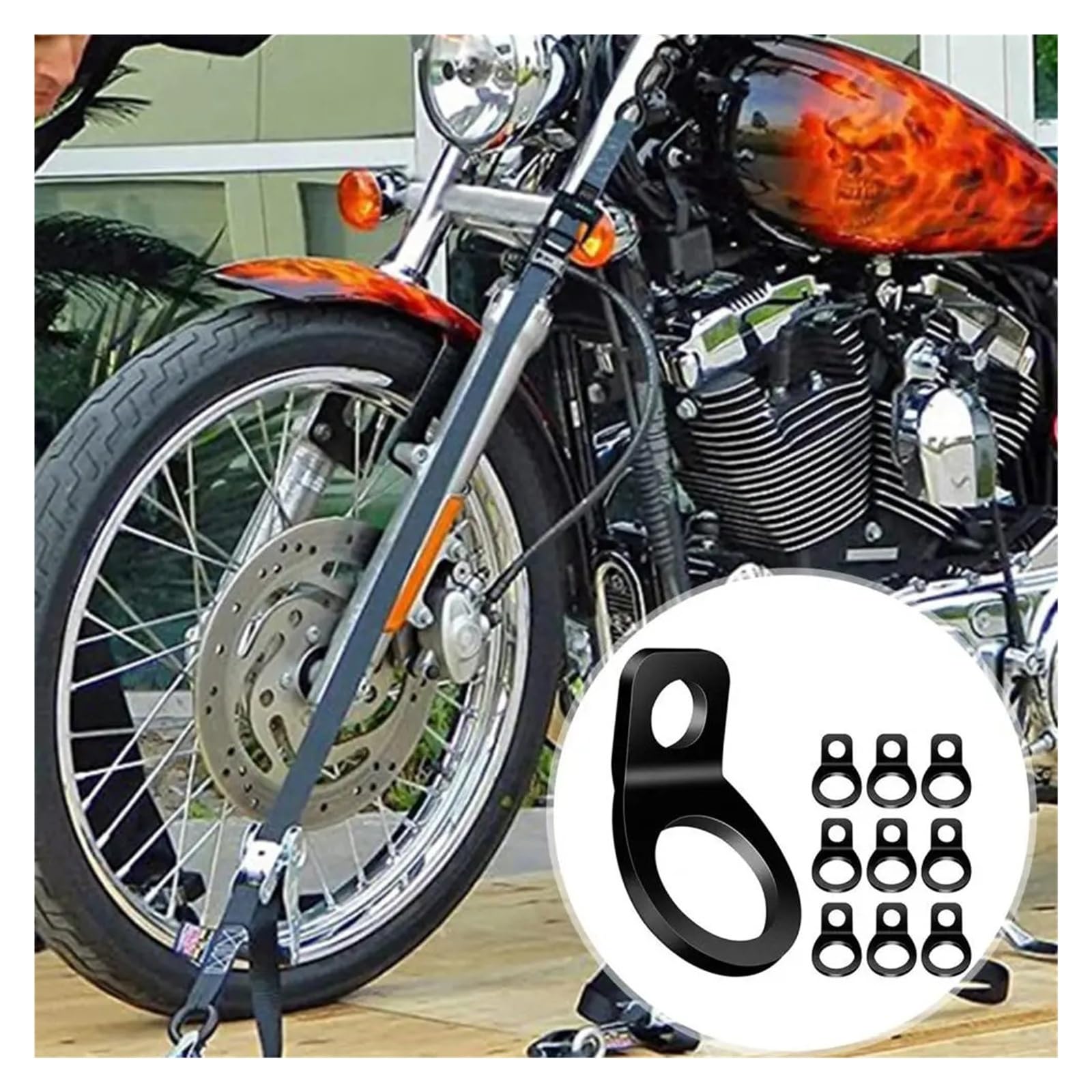 10 szt. pierścieni mocujących w kształcie litery O, hak mocujący ze stali nierdzewnej 135°, łatwe przykręcanie, do motocykla, ATV, przyczepy, ciężarówki, cargo (czarne)