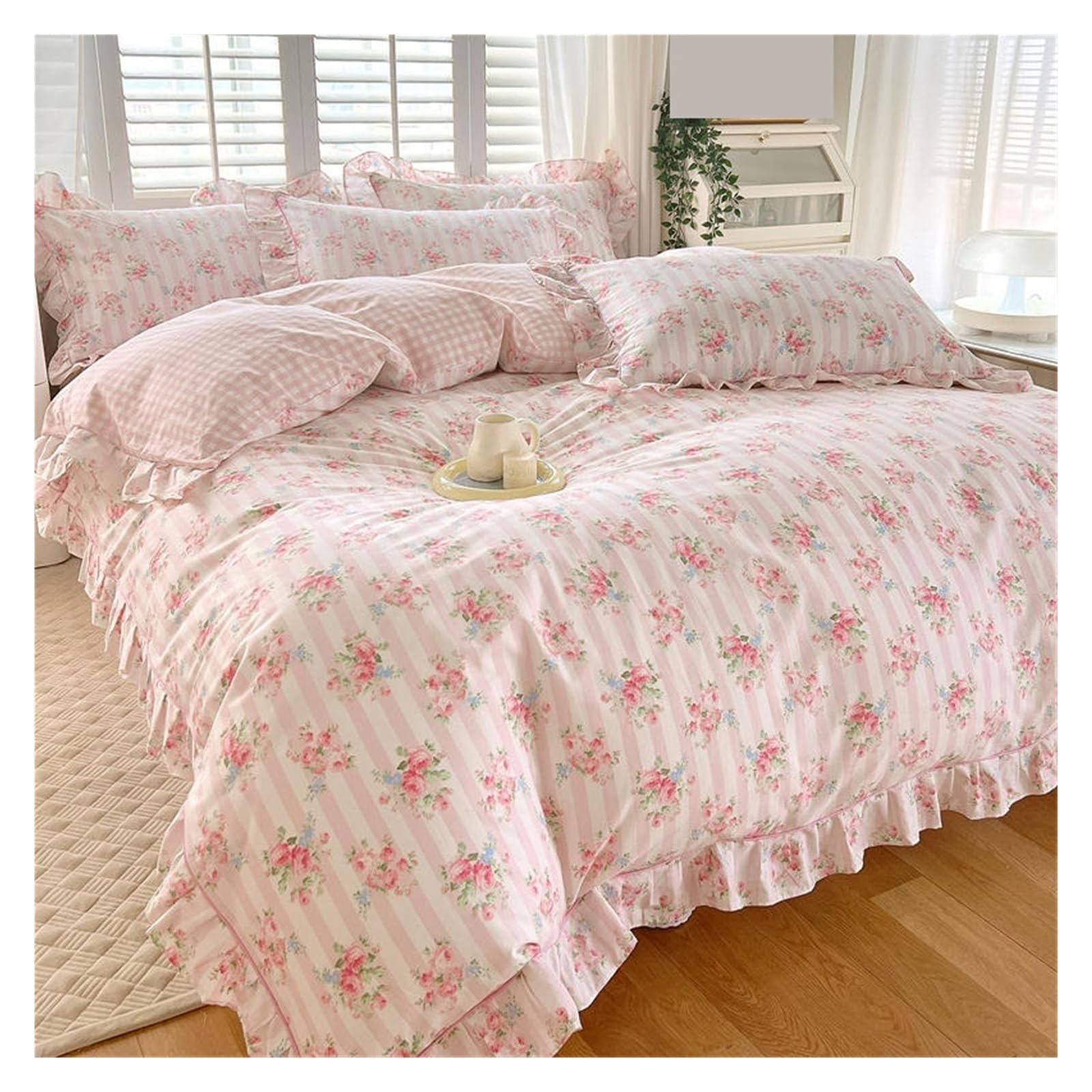 KHASCBNF Duvet Cover Sets Cotton Duvet Cover Quilt with Ruffles Queen/King Size Bed 240x220