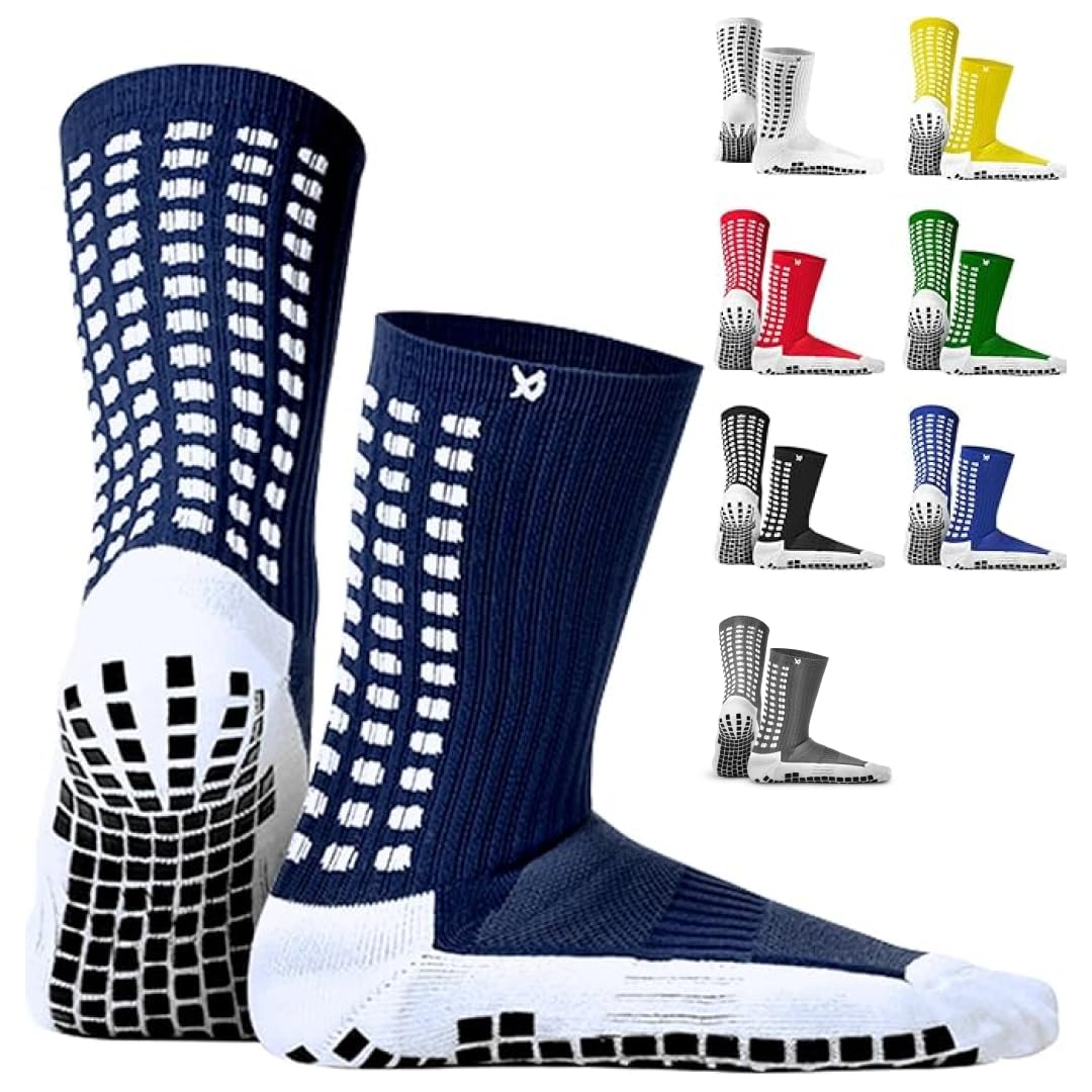 LUX Sports Dual-Grip Soccer Grip Socks - Navy Blue, V1, Unisex Adult - Non Slip & Grippy Socks for Men & Women for Soccer & Football Cleats