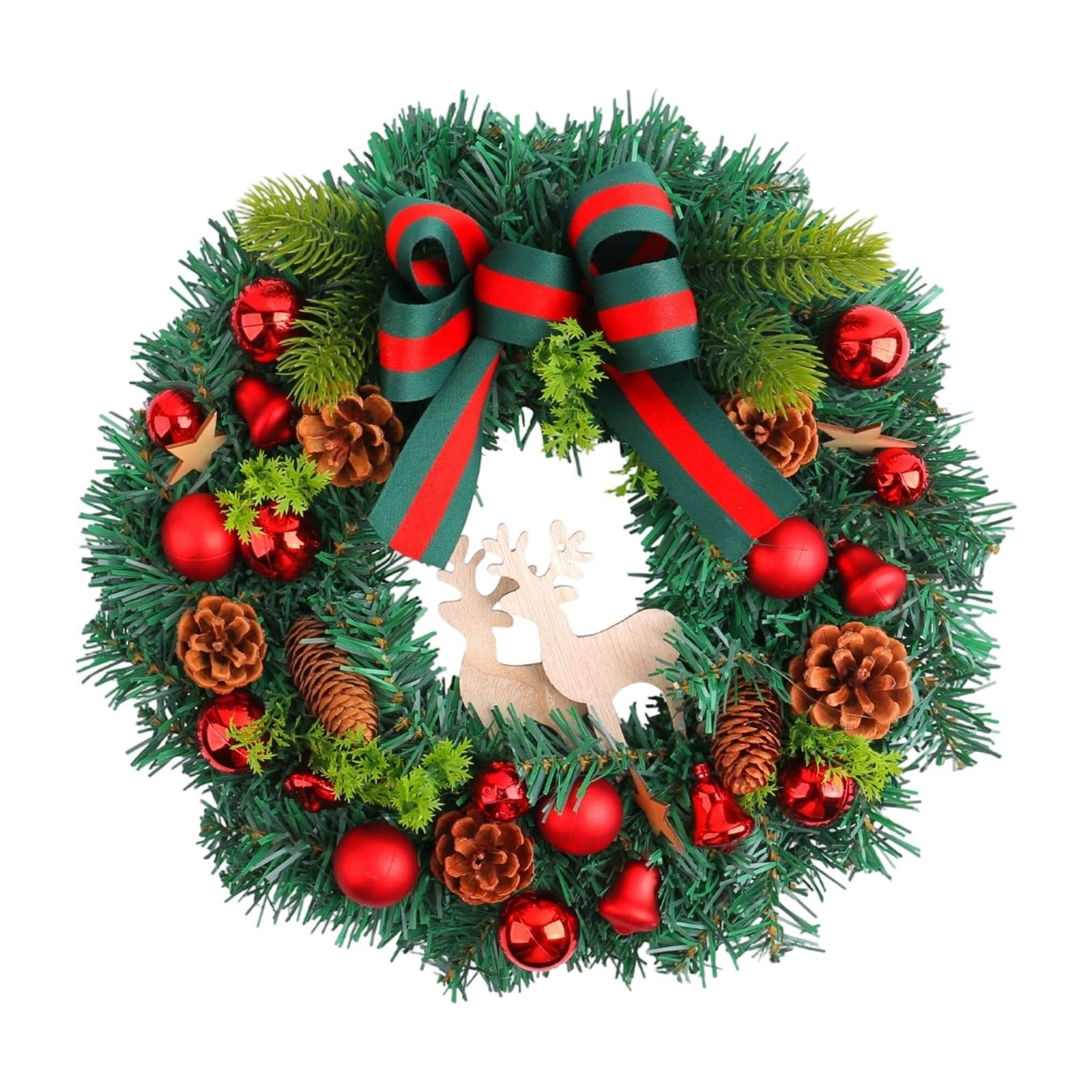 Guirnalda de Navidad para chimenea, arco de piña, bayas de simulación de ciervos, anillo de diseño de escena (verde, 40 cm)