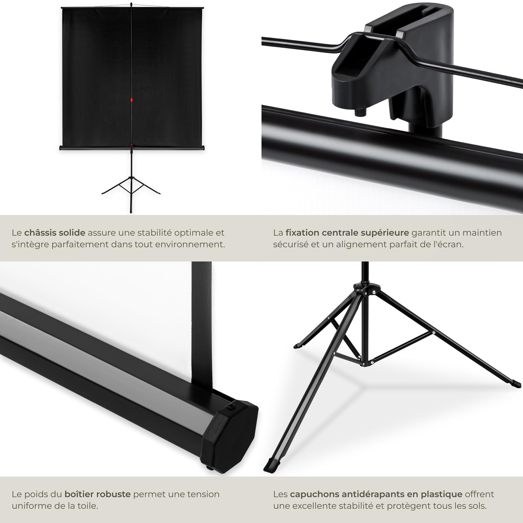 tectake® Écran de Projection avec trépied 203 x 203 cm, Toile projecteur 110" Format 1:1/16:9/4:3, Compatible HDTV et 3D, Ecran Projection rétractable pour videoprojecteur, Facteur de Gain 1.0