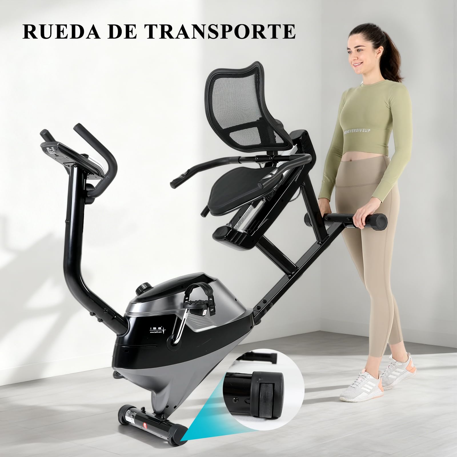 ISE Bicicletas Estáticas Reclinadas con 8 Niveles de Sistema magnético, Bicicleta Estática con Respaldo para Sensor de Pulso y Pedaleo silencioso,Ruedas de transporte,Cardio Training con casa