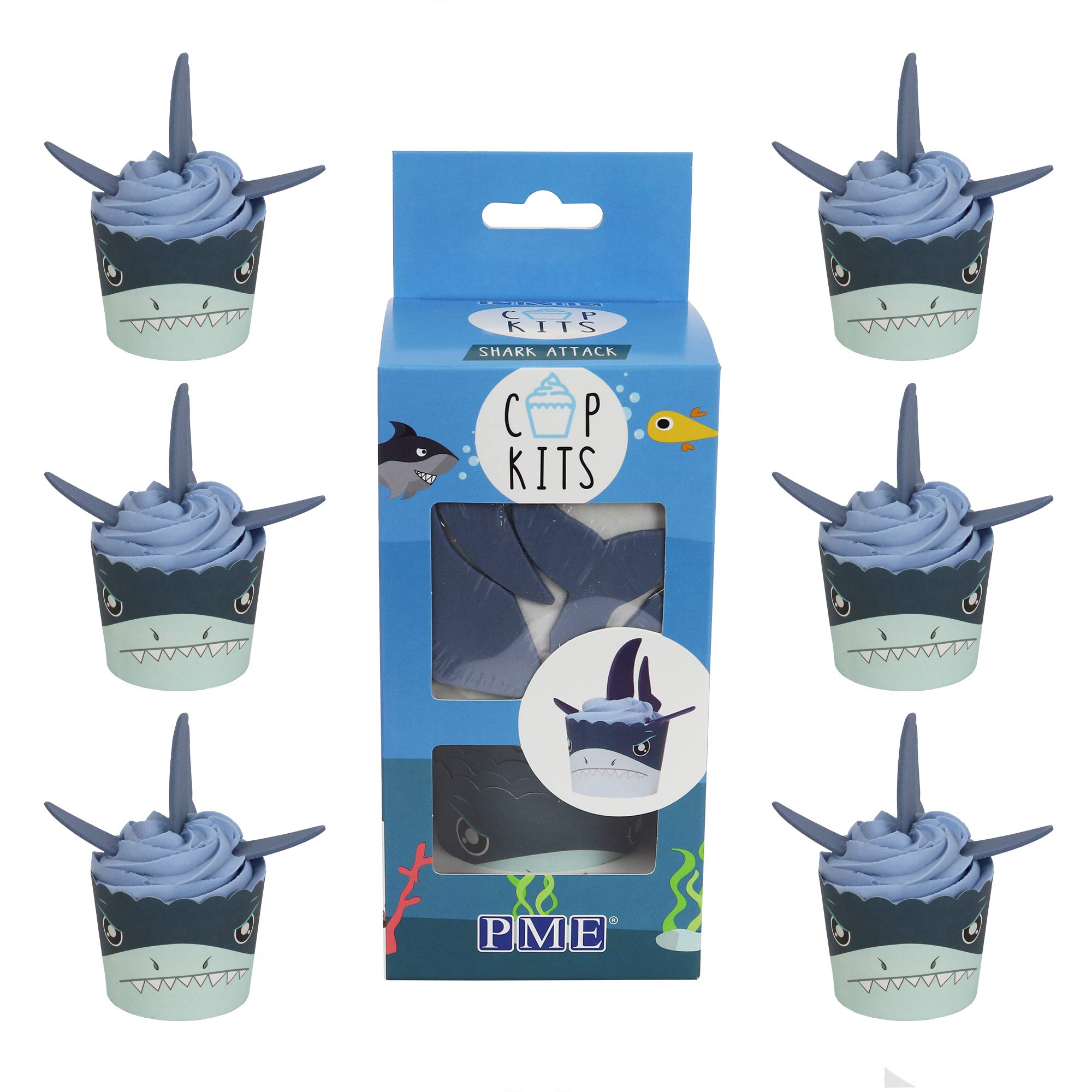 PME Shark Cupcake Decorating Kit with Edible Toppers | Fun Birthday Cake & Cupcake Toppers – Celebration Baking Set for Holiday Parties & Family Celebrations