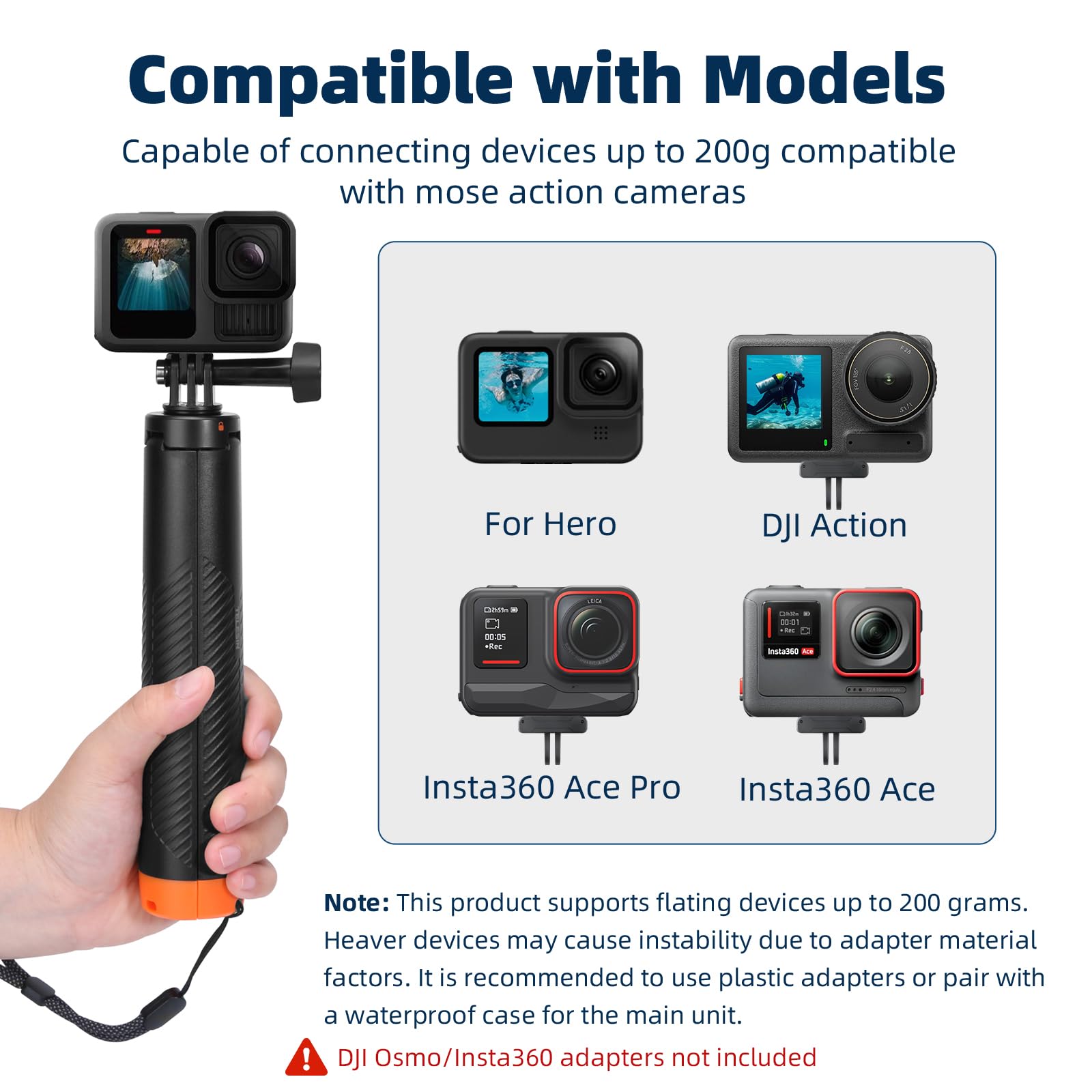 AFAITH Selfie Stick Go Pro Schwimmender Handgriff Stativ Wasserdicht Ausziehbares Selfie Float Einbeinstativ für Go Pro 13/12/11/10/9/8/7/6/5/4/3,DJI Osmo 6/5pro/4/3,Insta360 Action Kameras