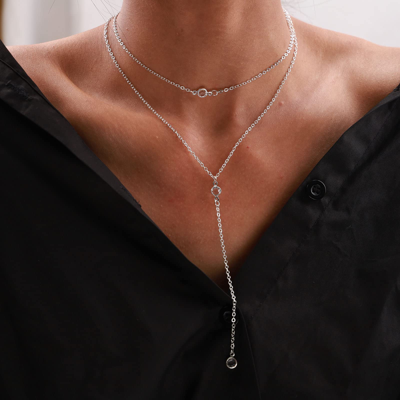 Boho Collana a forma di cerchio di perle Lariat Collana lunga in oro a catena Lariat Collana girocollo di piccole perle a catena di perle a goccia