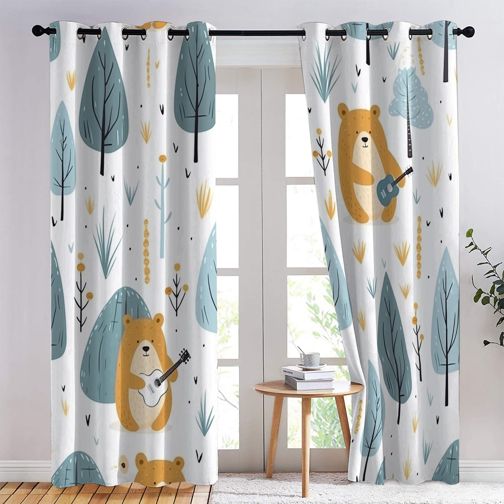 Vorhänge Kinderzimmer Jungen Mädchen - Vorhang Blickdicht Cartoon Bär Muster, Thermovorhang für Deko Mädchenzimmer Babyzimmer, Verdunkelungsvorhang 2er Set, Gardinen mit Ösen 160x132 cm (HxB)