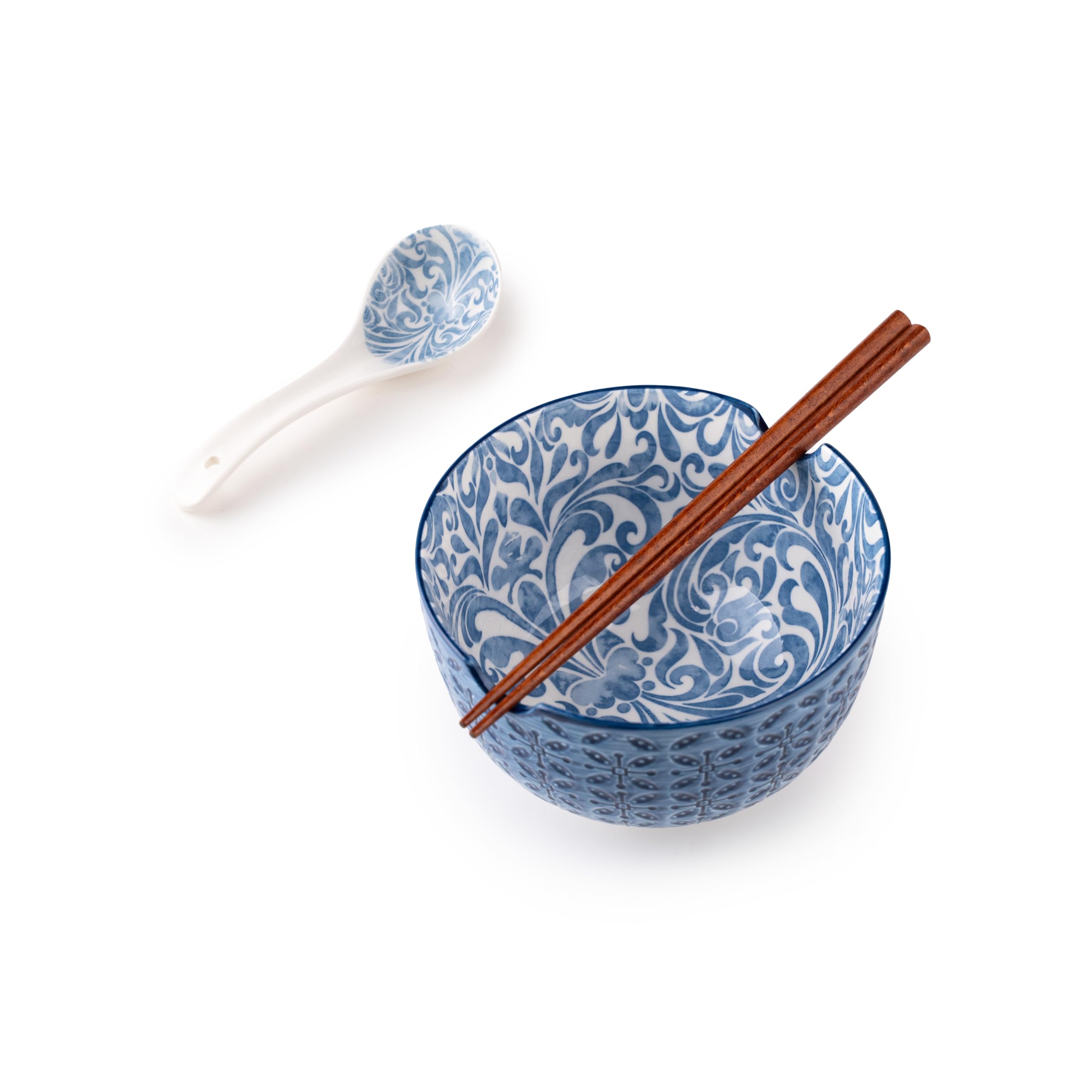 Porcelain Bowl Set with Spoon & Chopsticks | Japanese Style Geometric Pattern Soup Bowl for Noodles, Rice & Snacks | Microwave & Dishwasher Safe-image-26
